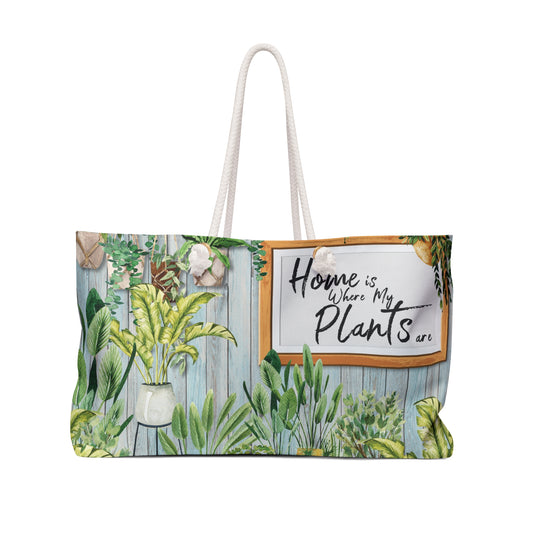 Personalised/Non-Personalised Weekender Bag, Home is Where my Plants are, Large Weekender Bag, Beach Bag, Book Bag