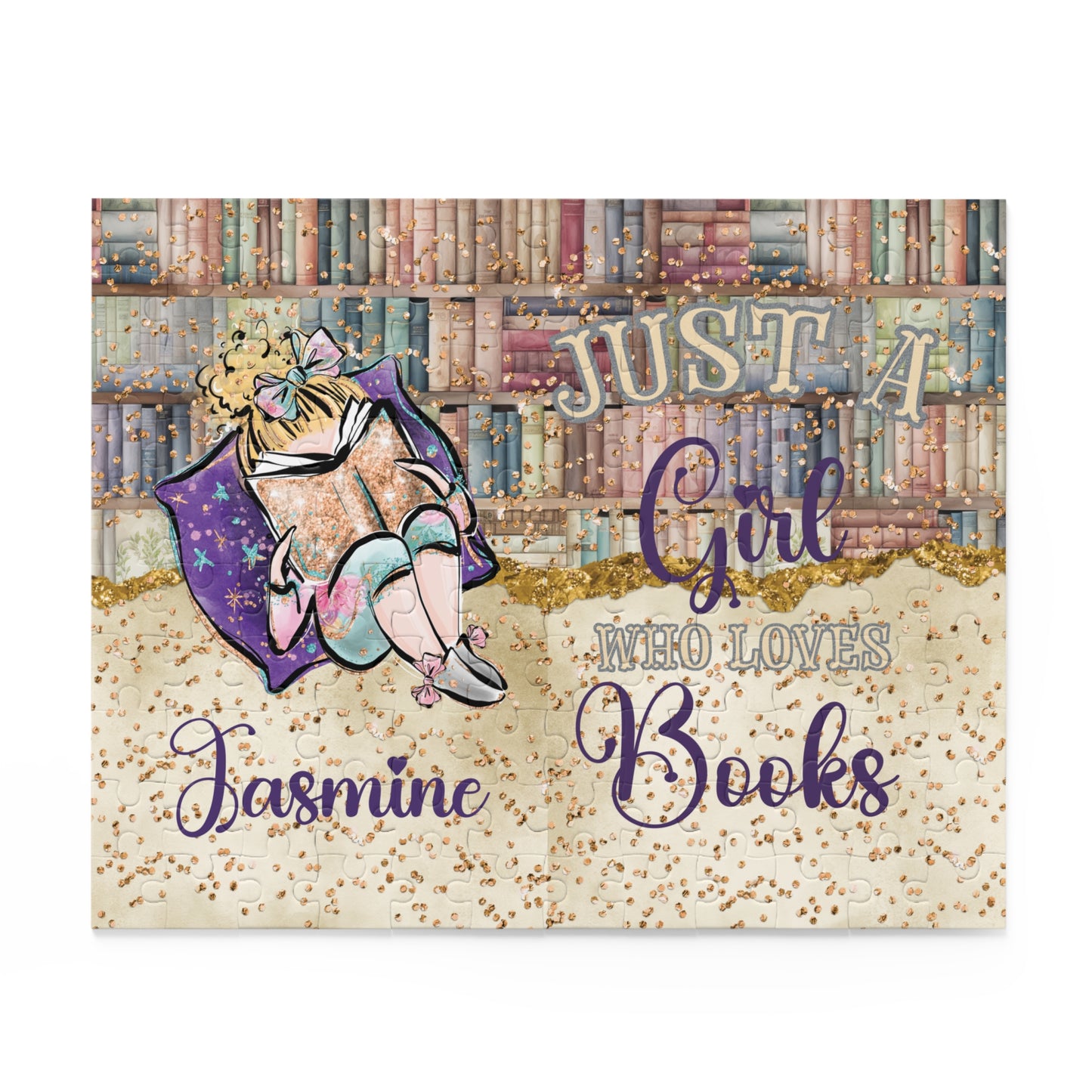 Puzzle, Just a Girl who Loves Books, Blonde Hair, Personalised, (120, 252, 500-Piece)