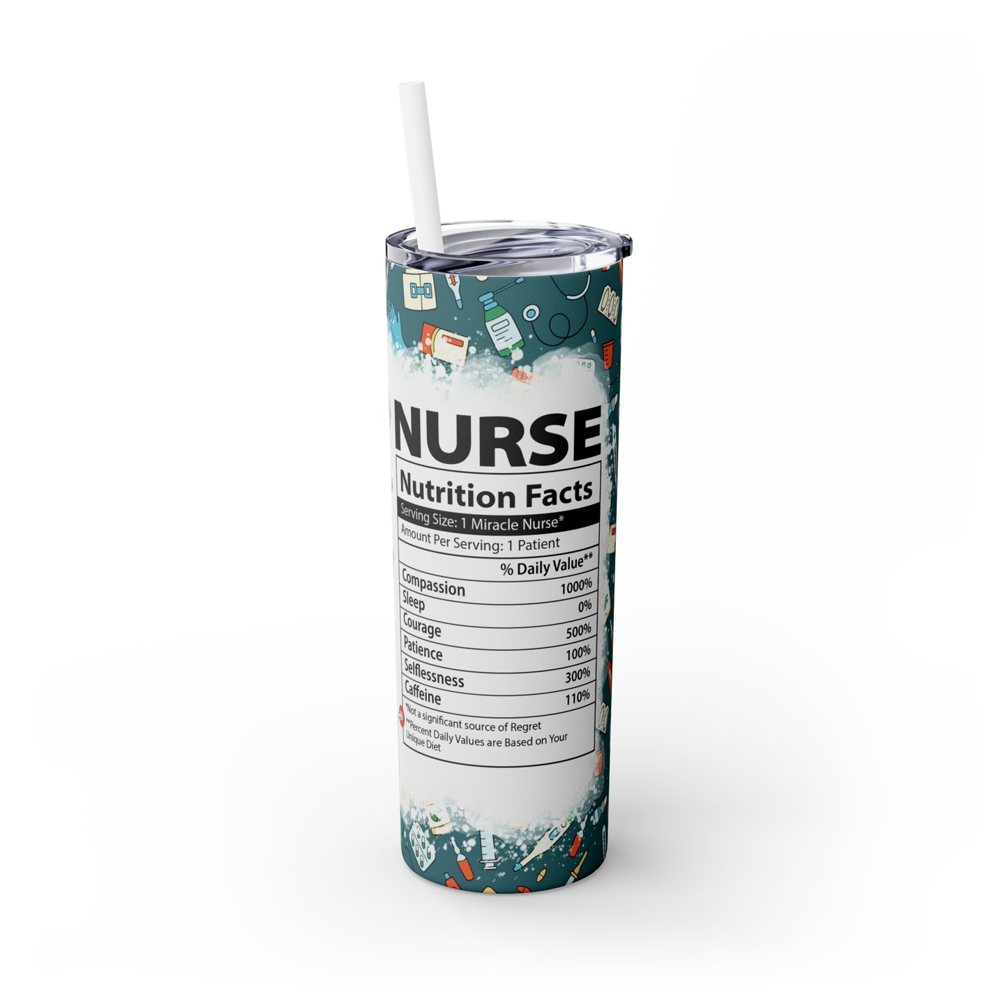 Skinny Tumbler with Straw, 20oz, Nurse