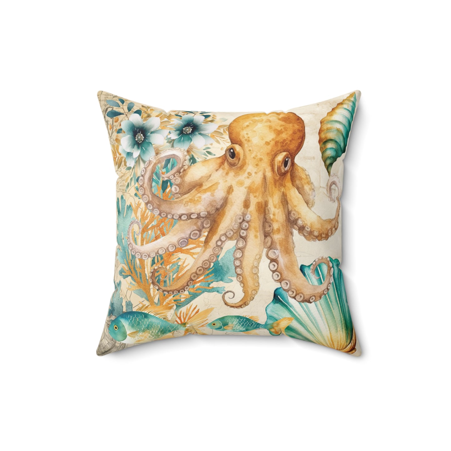 Nautical Polyester Square Cushion, Nautical cushion, Octapus