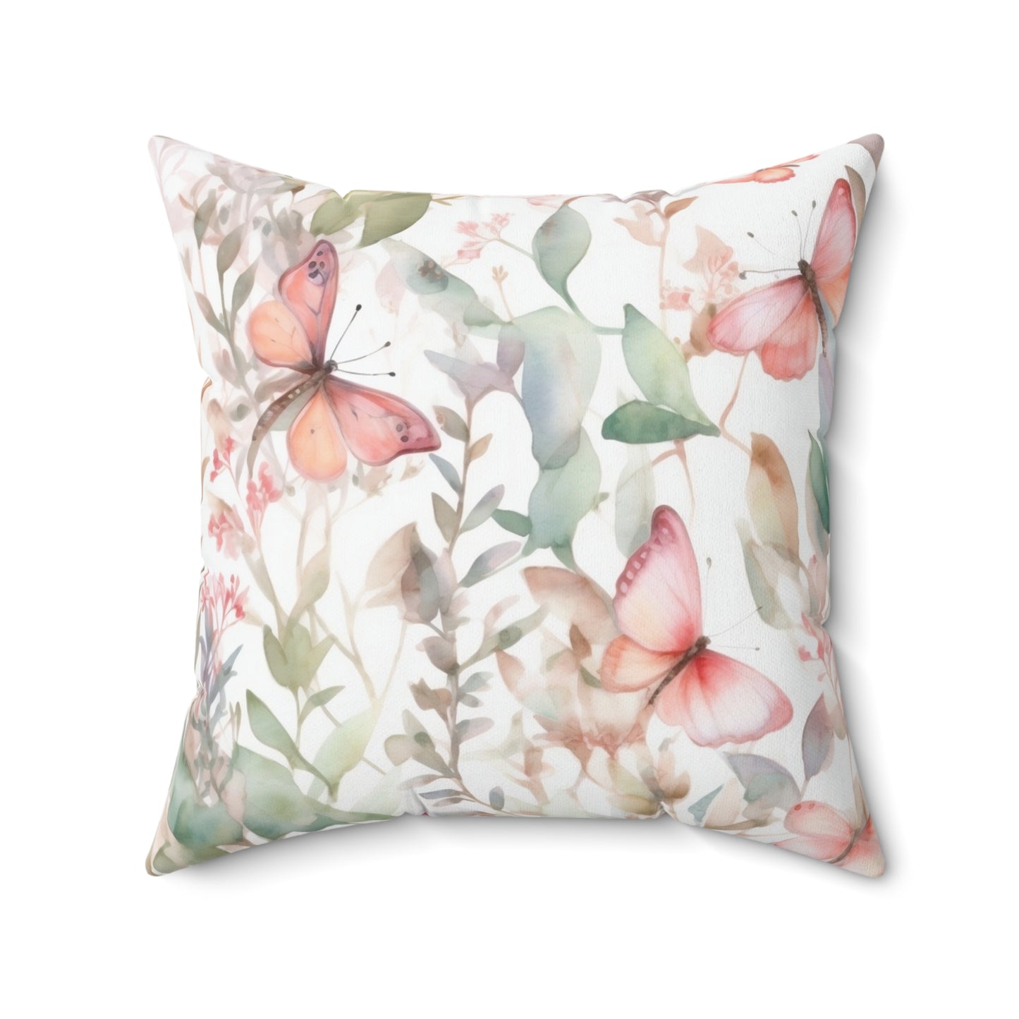 Spun Polyester Square Pillow, Butterfly Floral Cushion