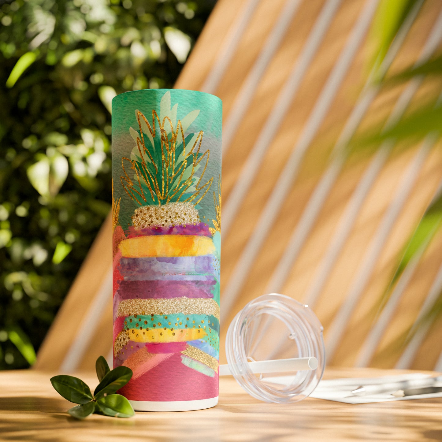 Skinny Tumbler with Straw, 20oz, Pineapples