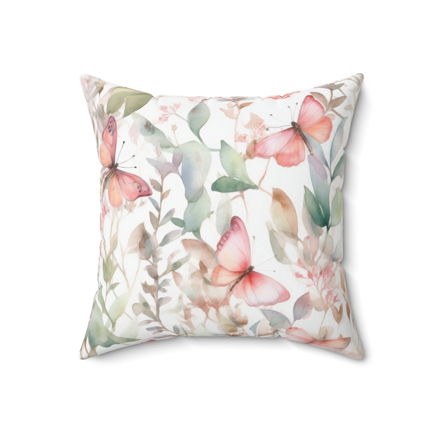 Spun Polyester Square Pillow, Butterfly Floral Cushion