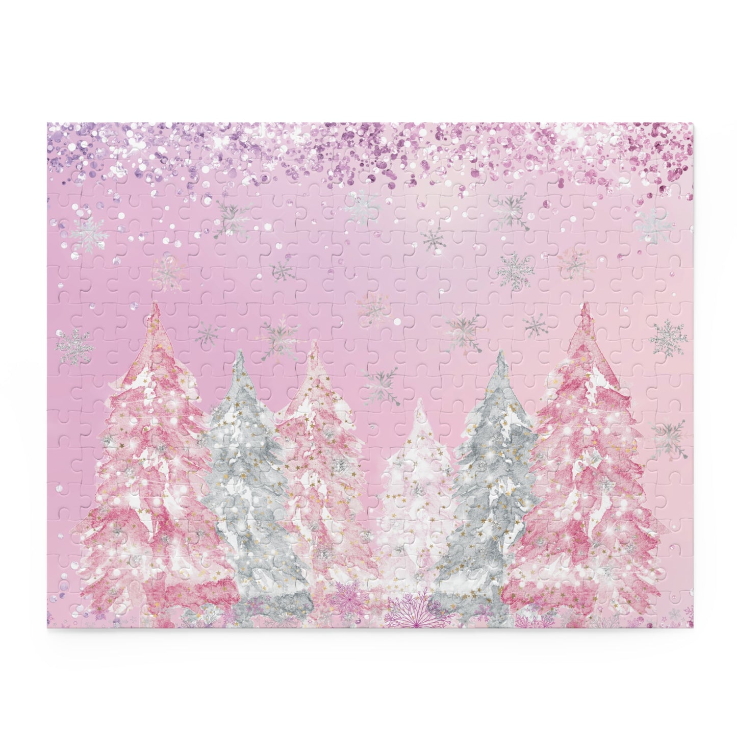 Personalised/Non-Personalised Puzzle, Pink Christmas Trees (120, 252, 500-Piece)