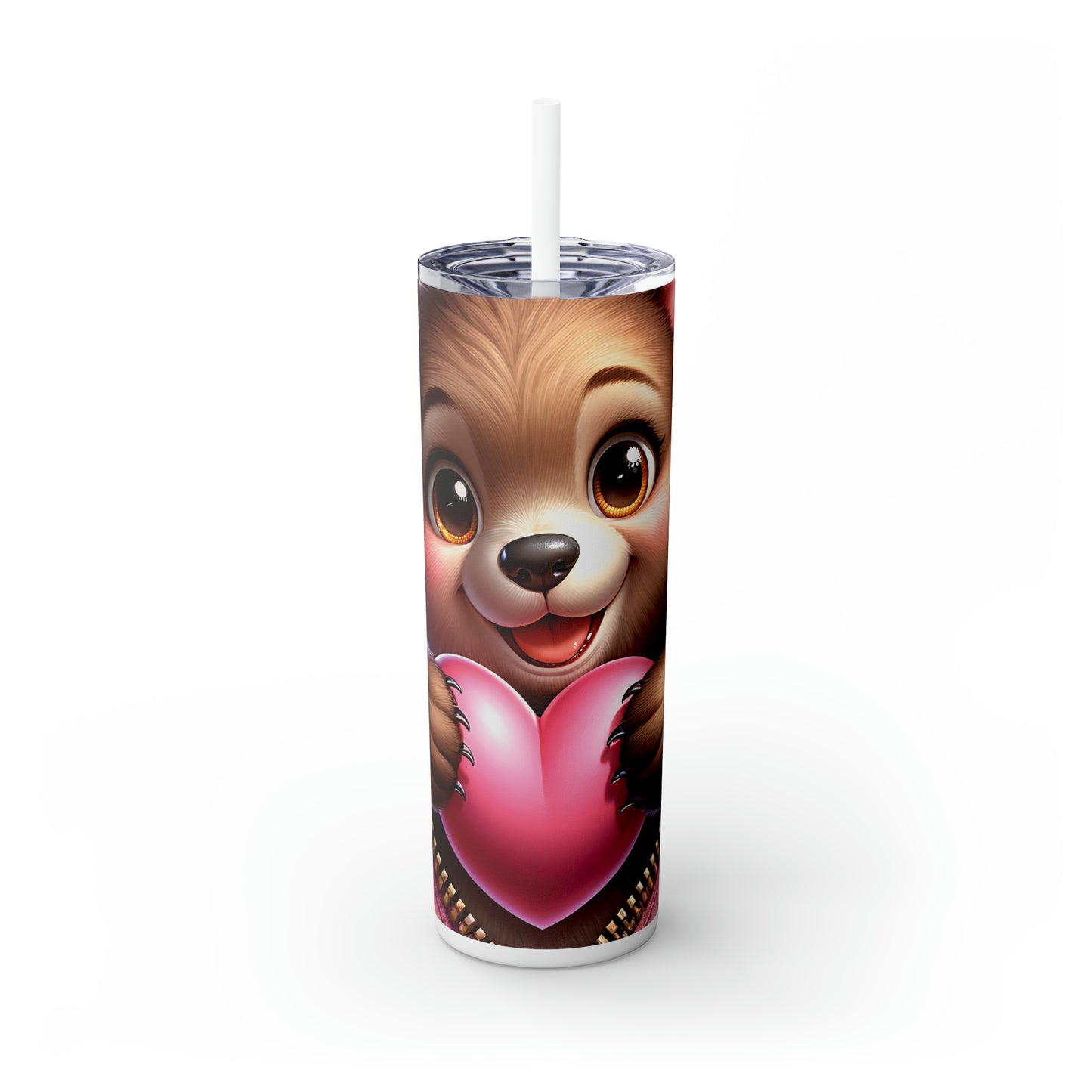 Skinny Tumbler with Straw, 20oz, Bear, Valentines Day, awd-808