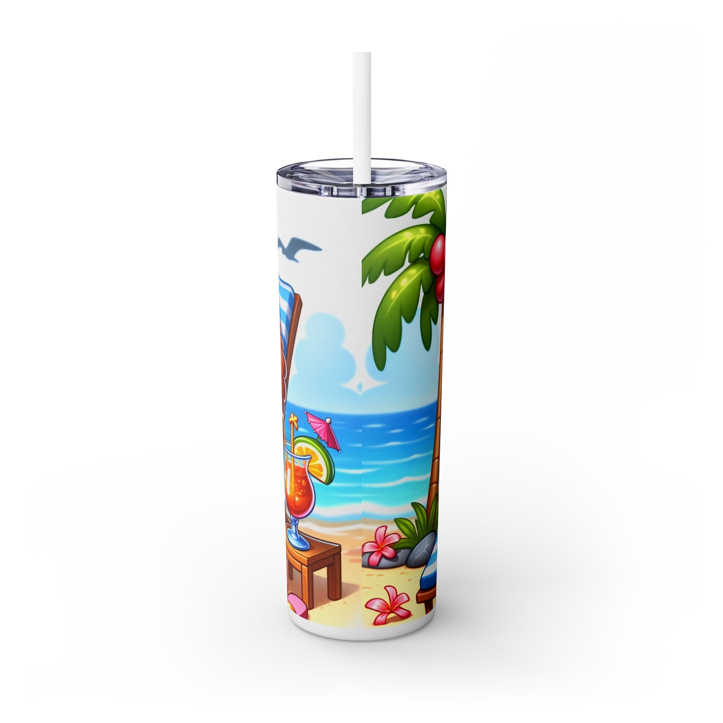 Skinny Tumbler with Straw, 20oz, Dog on Beach, Poodle with Crown, awd-1233