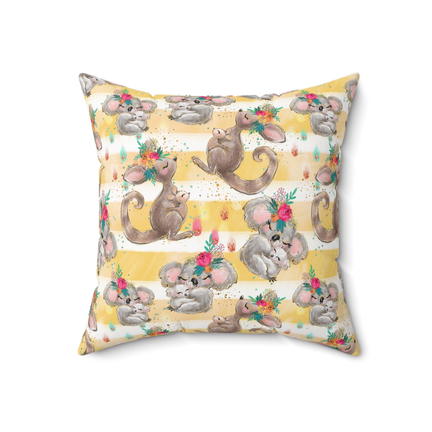 Spun Polyester Square Pillow, Australian Animal Floral Cushion