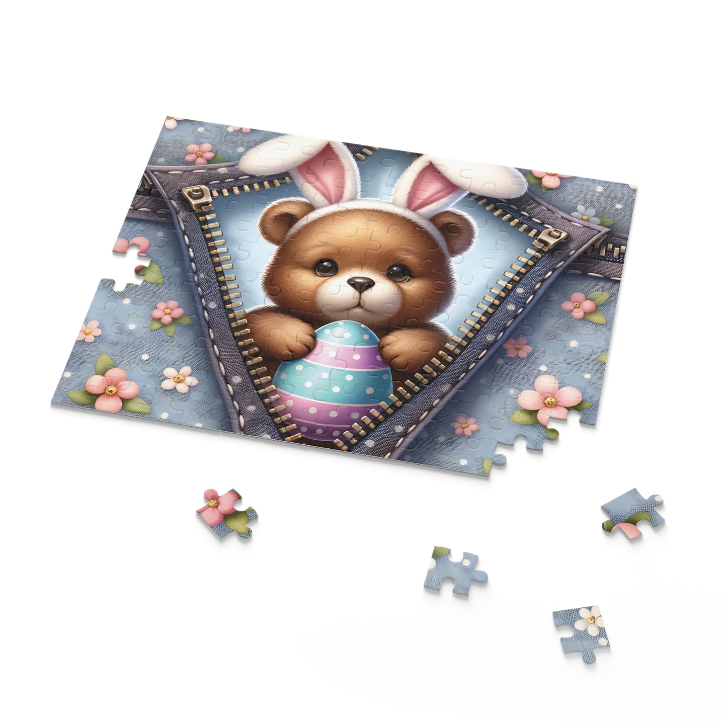 Personalised/Non-Personalised Puzzle, Easter, Bear with Bunny ears (120, 252, 500-Piece)