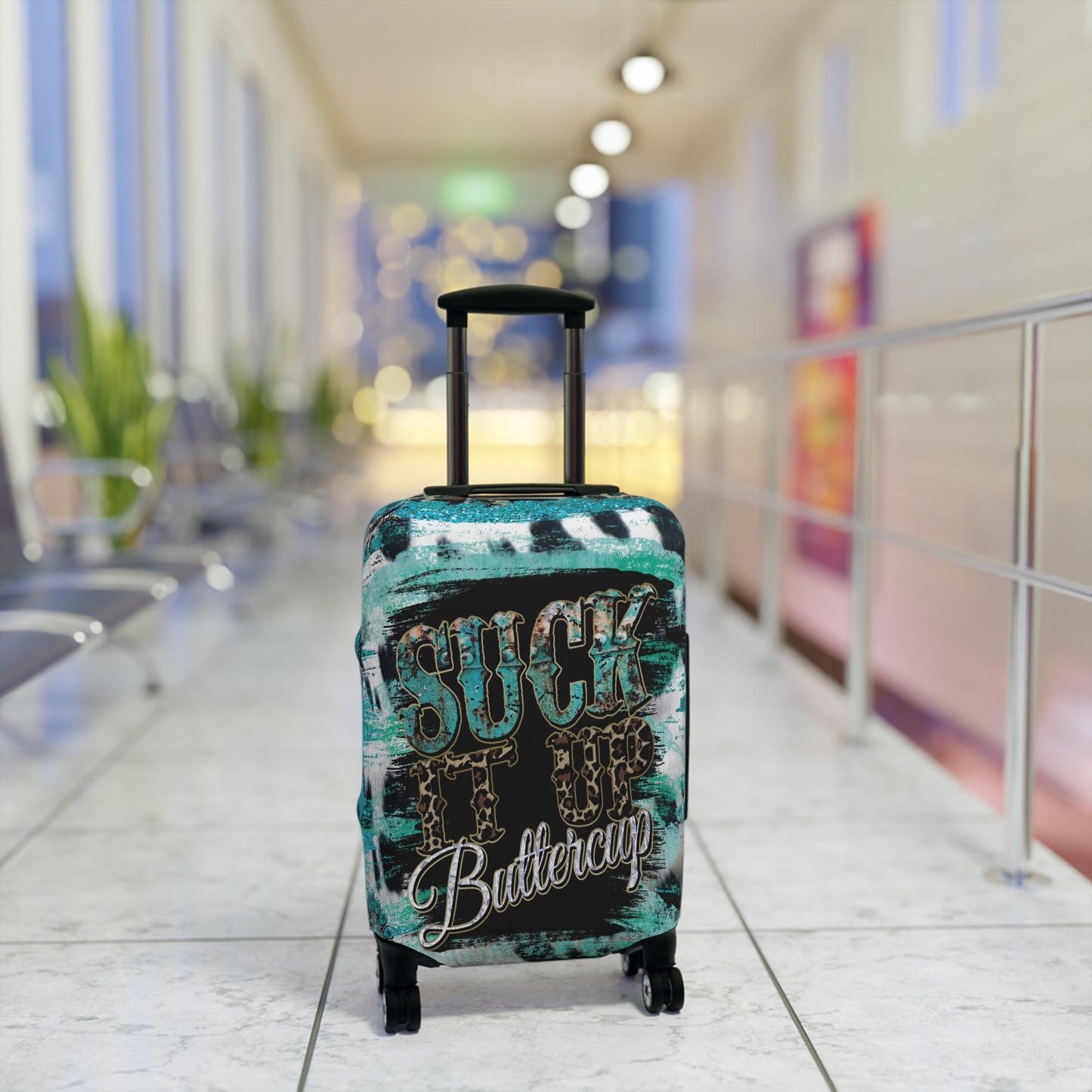 Luggage Cover, Country and Western, Suck it up Buttercup, Turquoise, awd-039