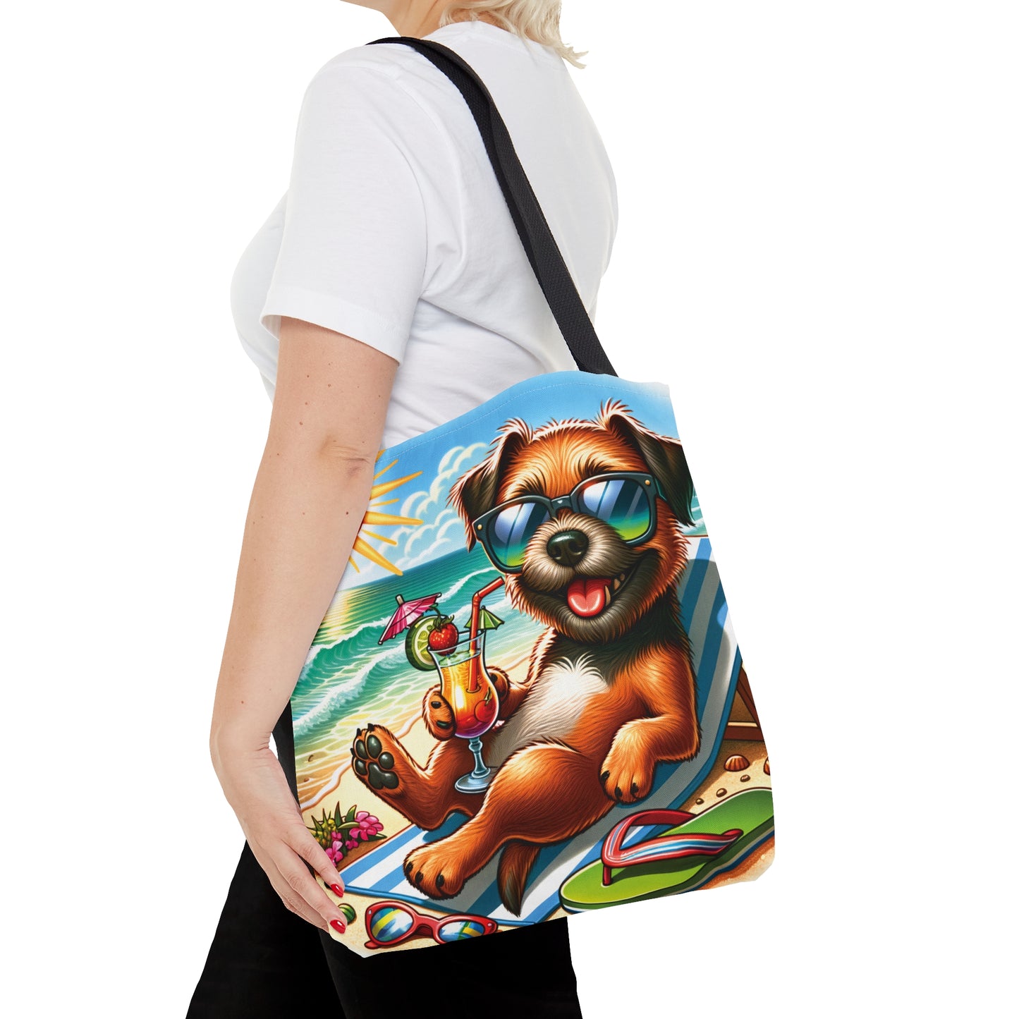 Tote Bag, Dog on Beach, Border Terrier, Tote bag, awd-1104