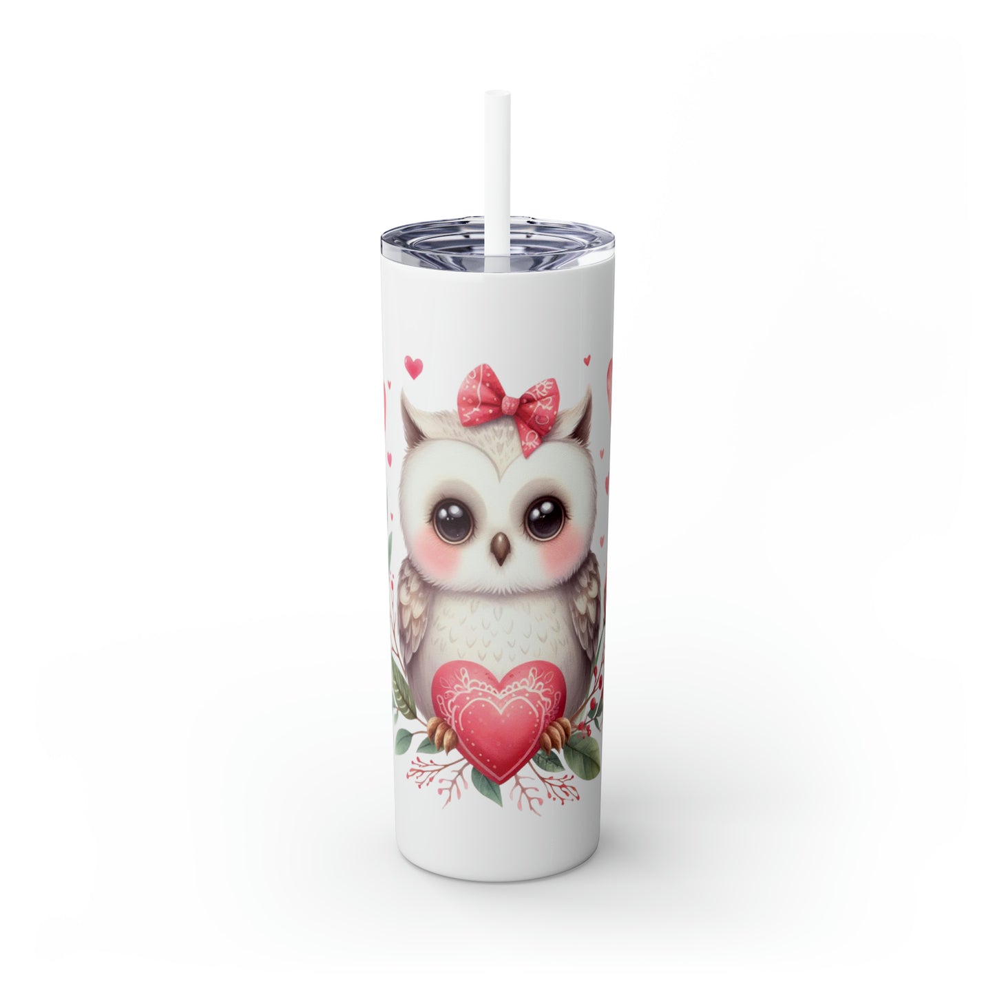 Skinny Tumbler with Straw, 20oz, Owl