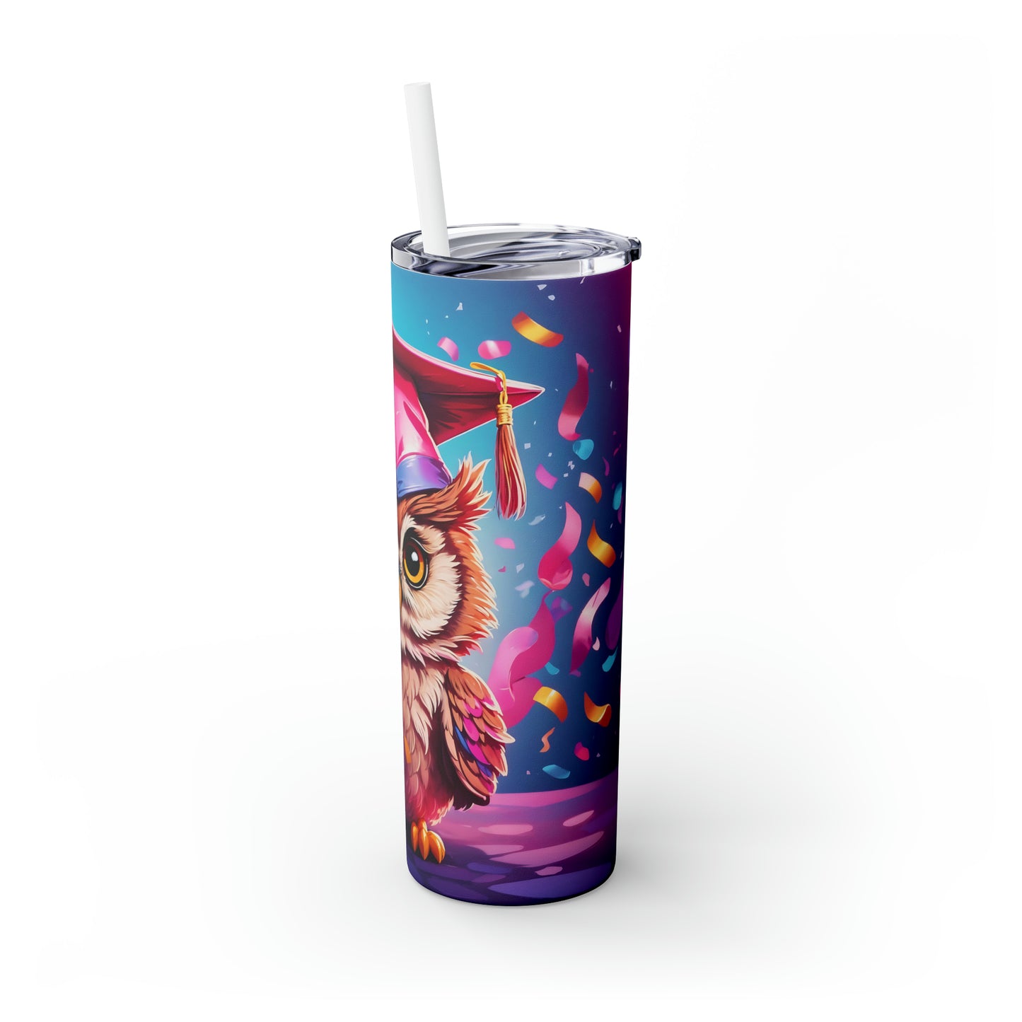 Skinny Tumbler with Straw, 20oz, Graduation Owl, awd-420