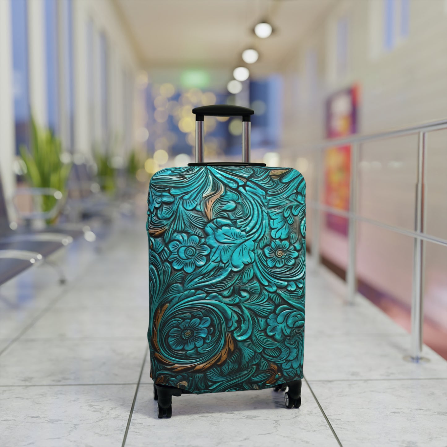 Luggage Cover, Green Tooled Leather Look