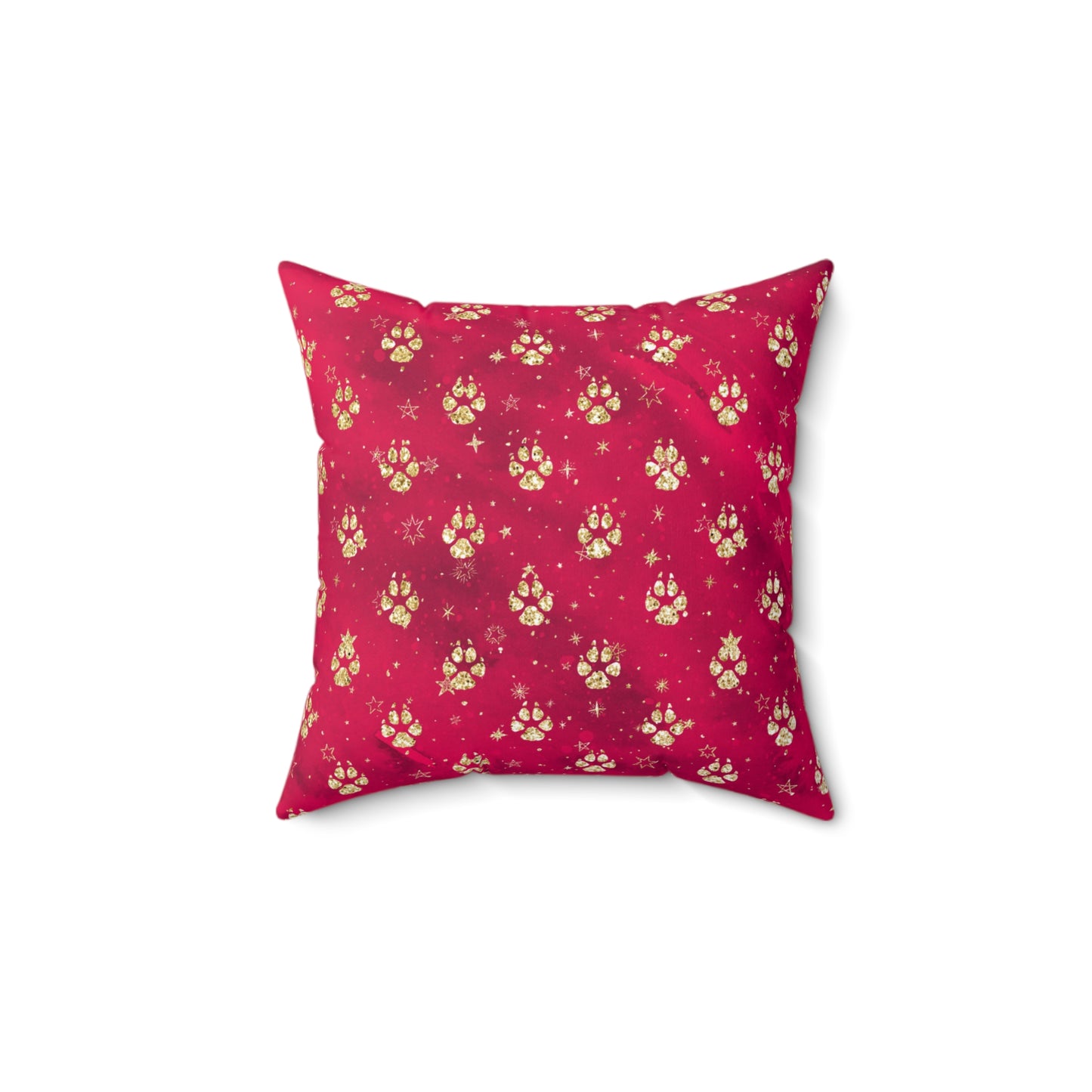 Spun Polyester Square Pillow, Doggie Red Paws Christmas Cushion