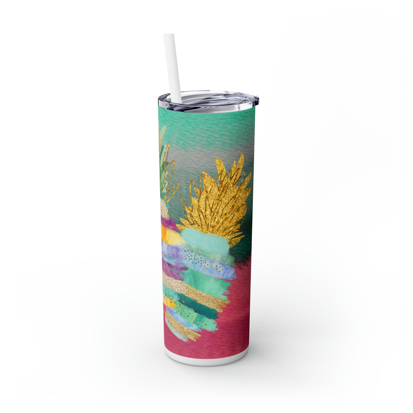 Skinny Tumbler with Straw, 20oz, Pineapples