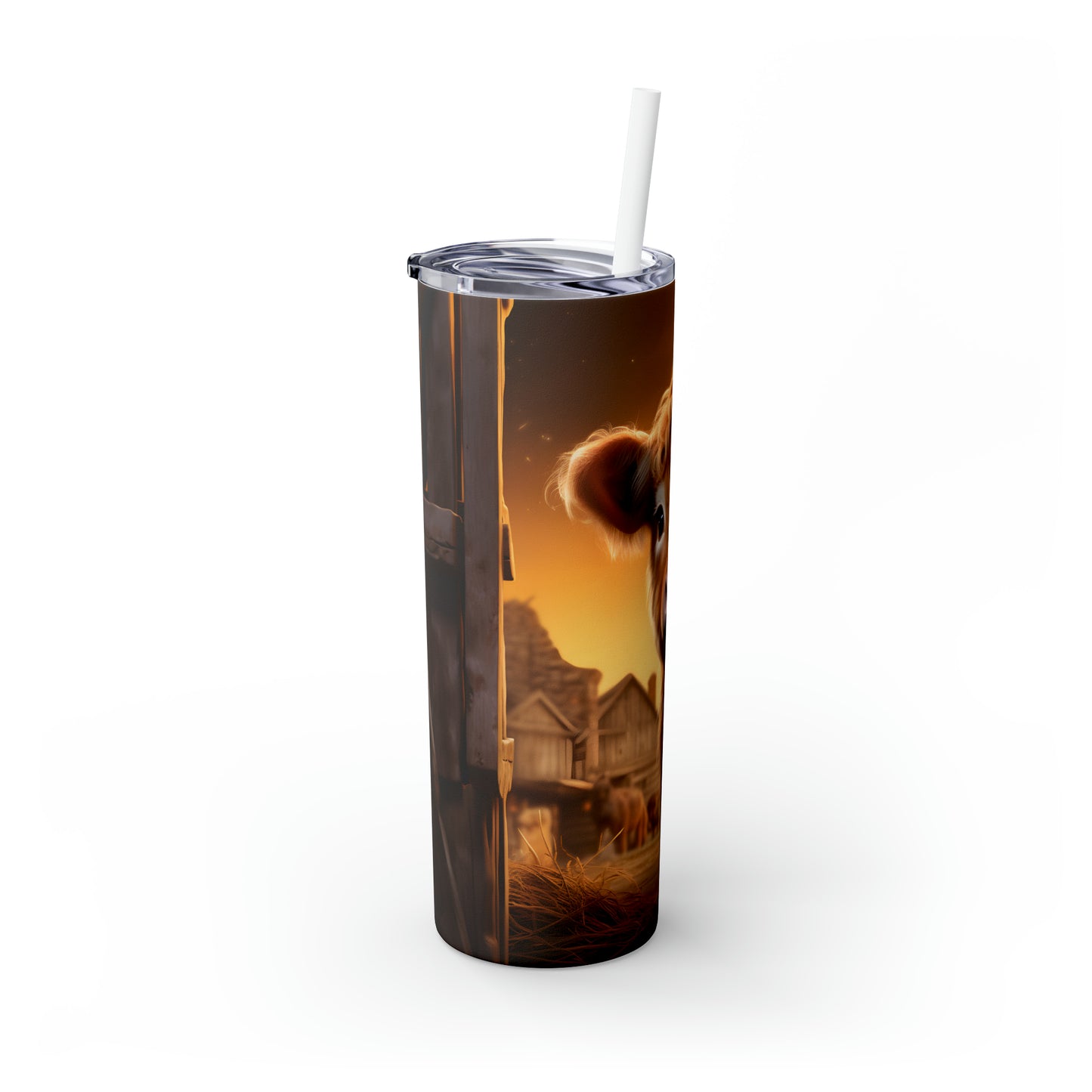 Skinny Tumbler with Straw, 20oz Highlander Cow