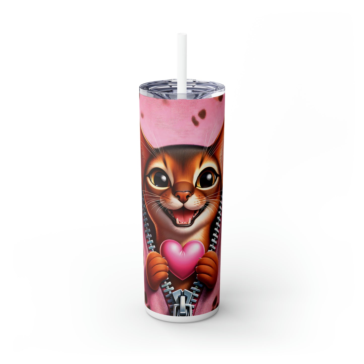 Skinny Tumbler with Straw, 20oz, Cat, Valentines Day, awd-743