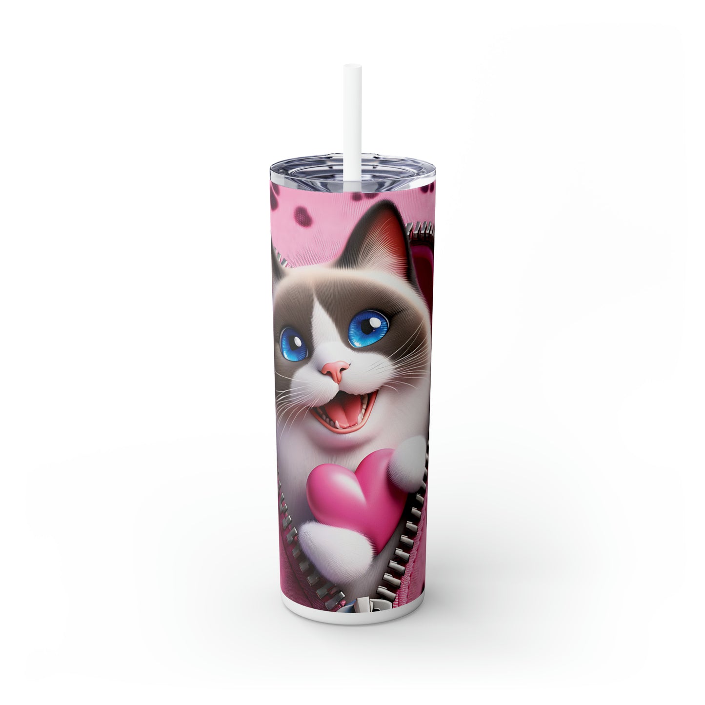 Skinny Tumbler with Straw, 20oz, Cat, Valentines Day, awd-745