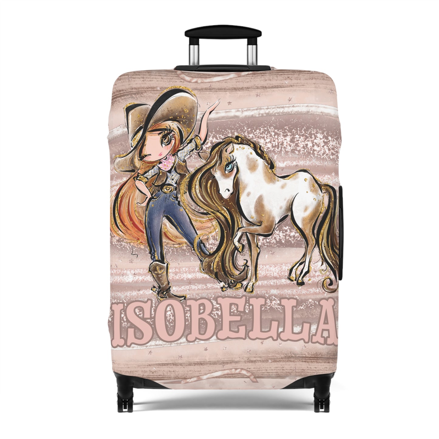 Luggage Cover, Howdy Cowgirl and Horse, Red Hair Brown Eyes