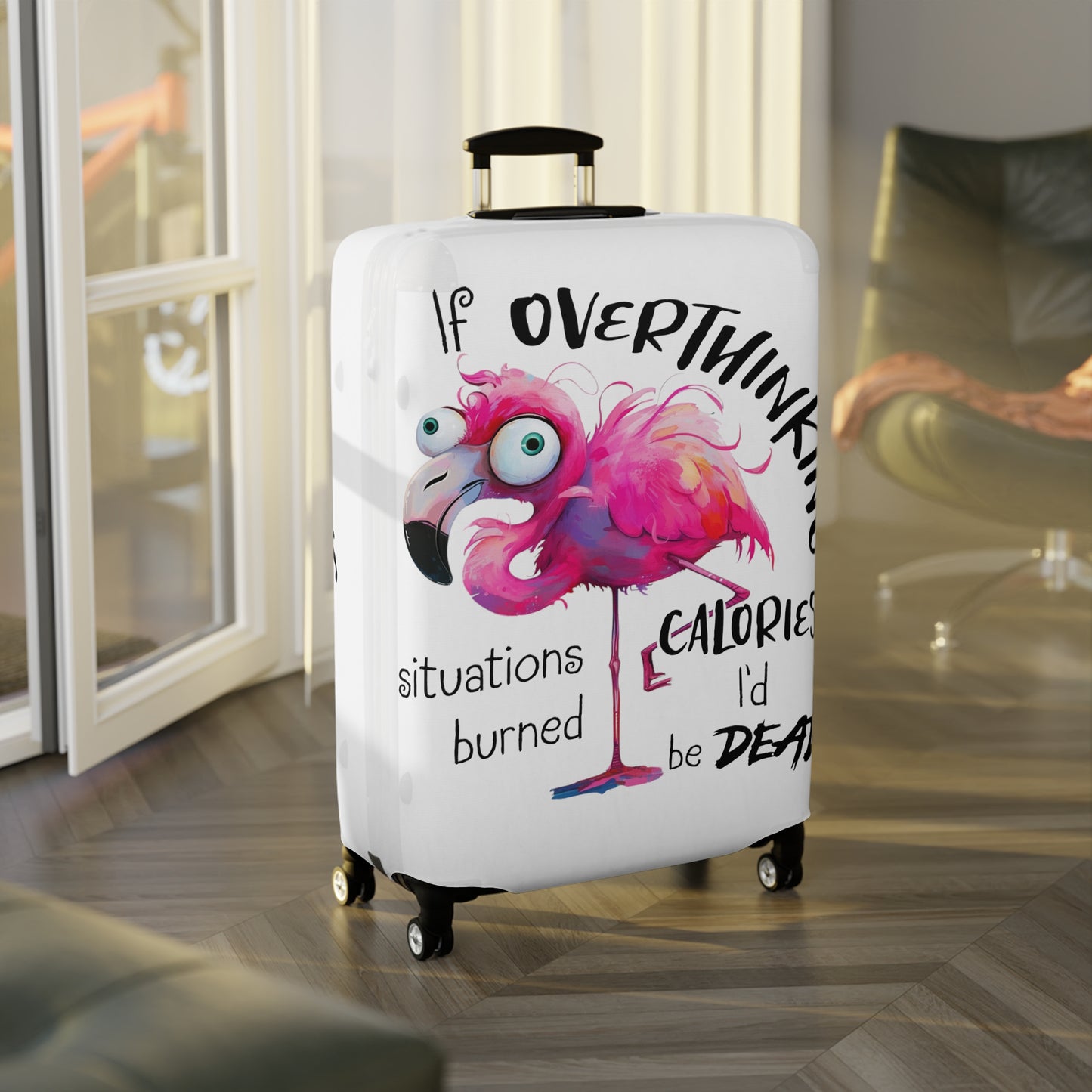 Luggage Cover, Flamingos, If overthinking burned Calories, awd-4021