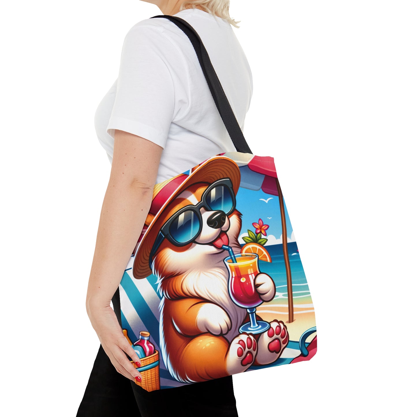 Tote Bag, Dog on Beach, Corgi, Tote bag, awd-1207