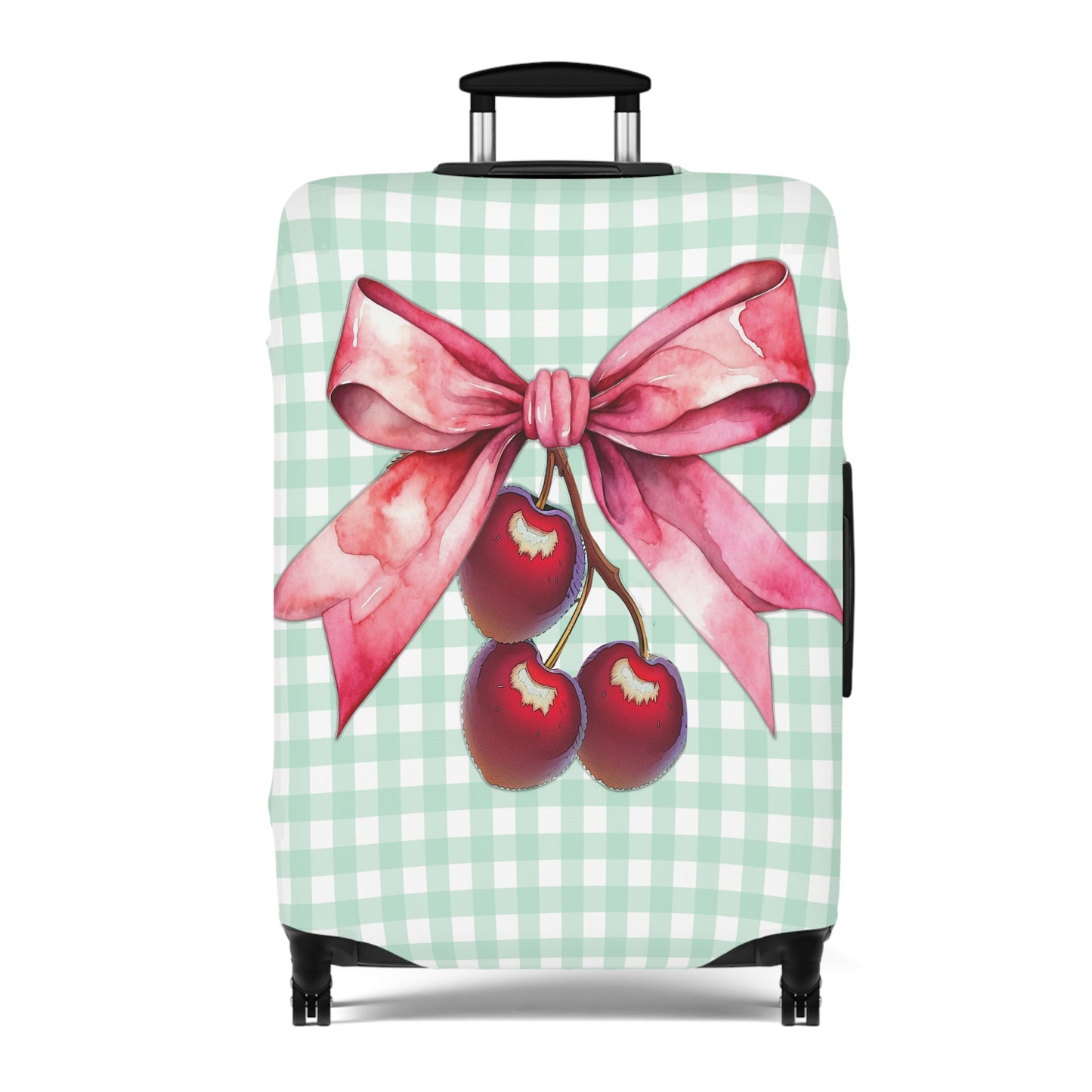 Luggage Cover, Rockabilly, Coquette, Pastel Green Gingham, Cherries and Ribbon, awd-2511