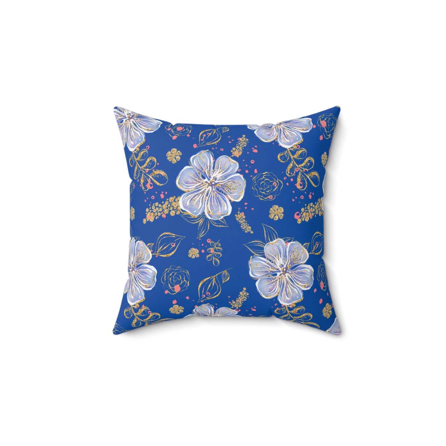 Spun Polyester Square Pillow, Blue Floral Cushion