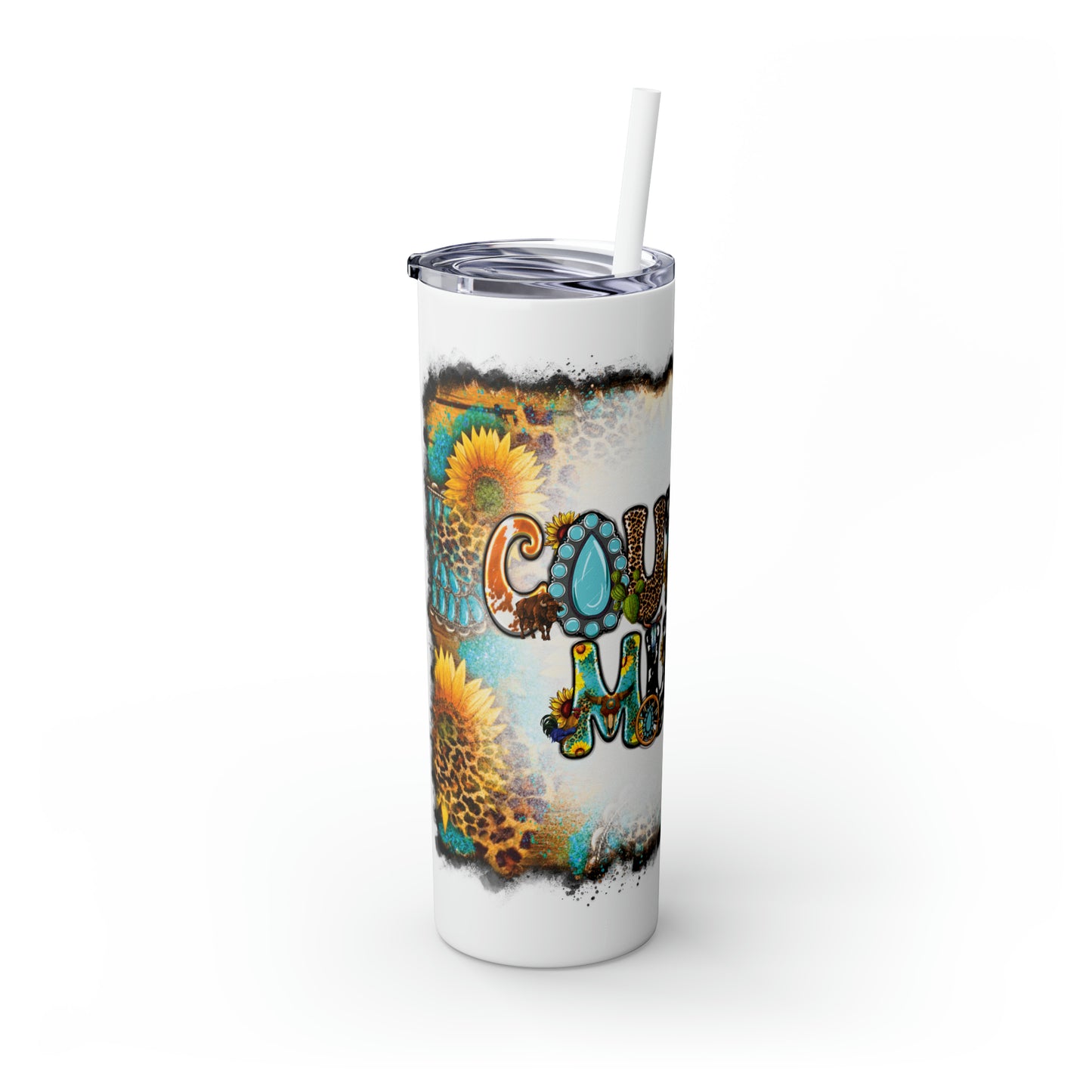 Skinny Tumbler with Straw, 20oz, Sunflowers, Western, Quote, Country Music