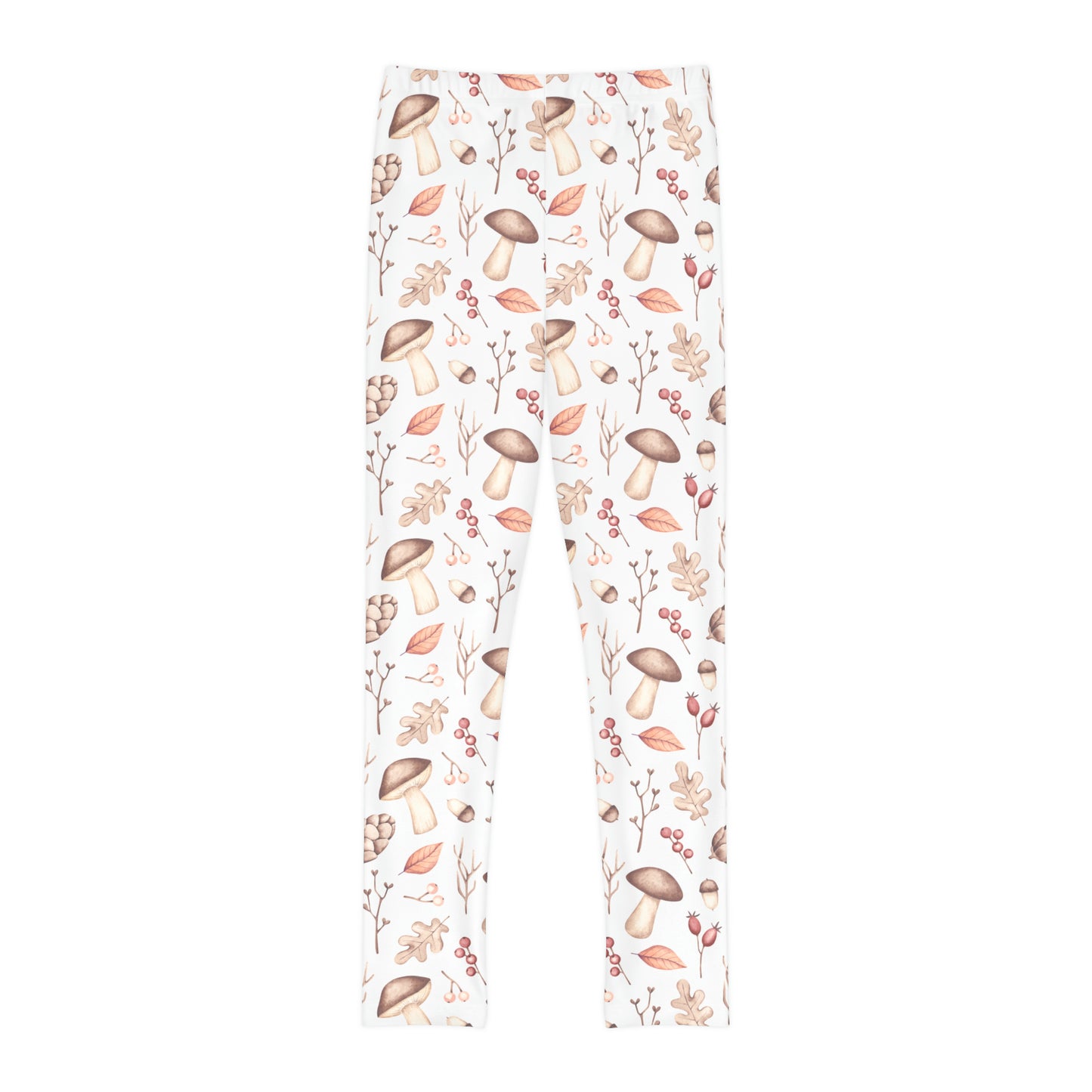 Youth Full-Length Leggings (AOP) Mushroom and Acorn Design