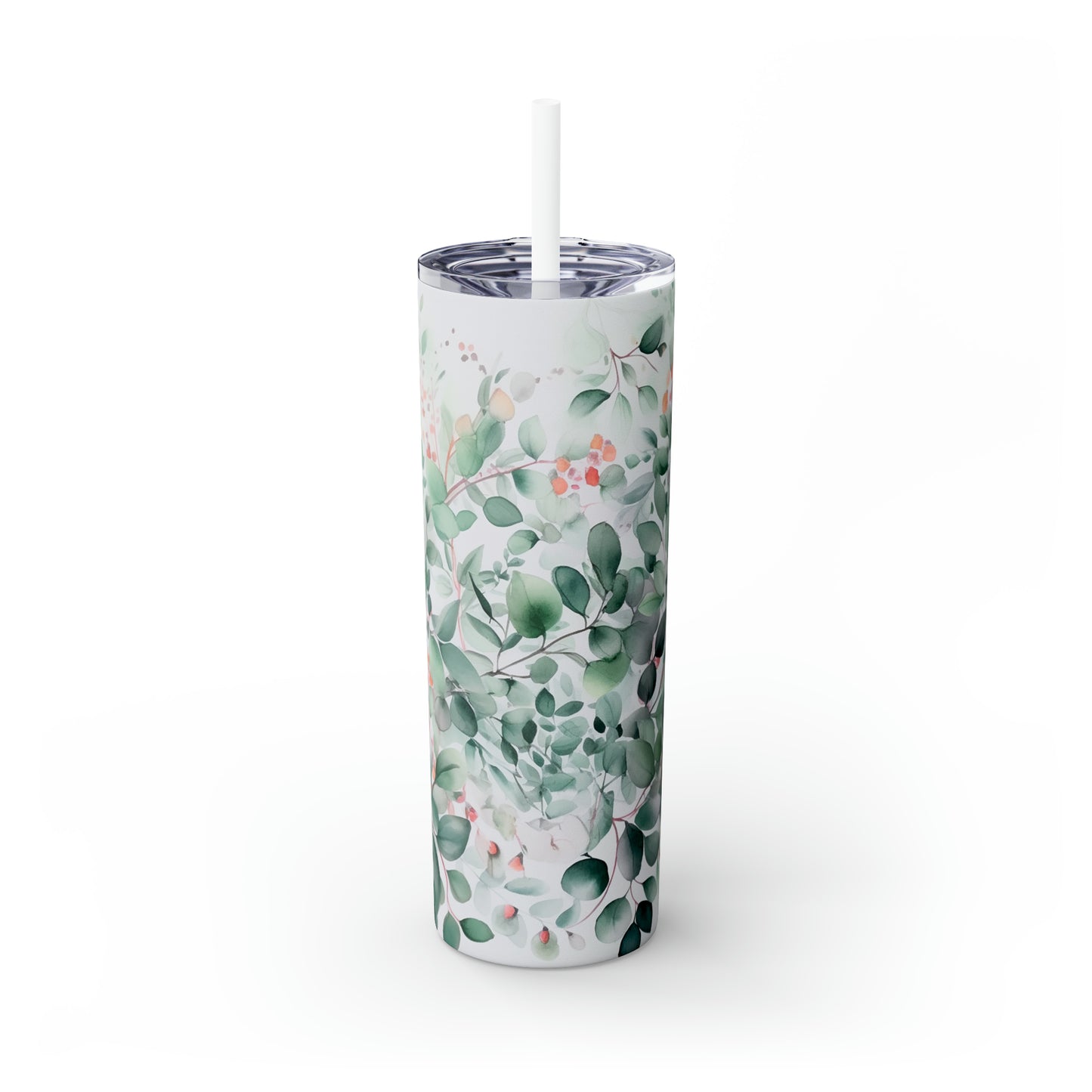 Skinny Tumbler with Straw, 20oz, Eucalyptus Leaves, awd-344