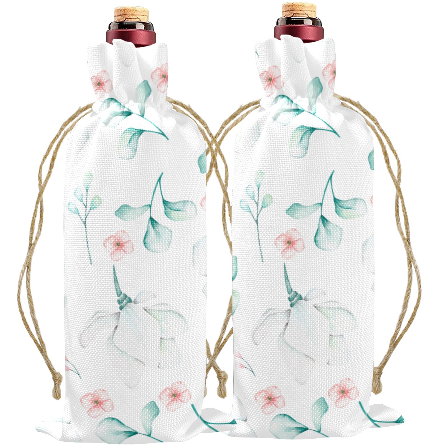 Eucalyptus Leaves Linen Wine Bottle Bag