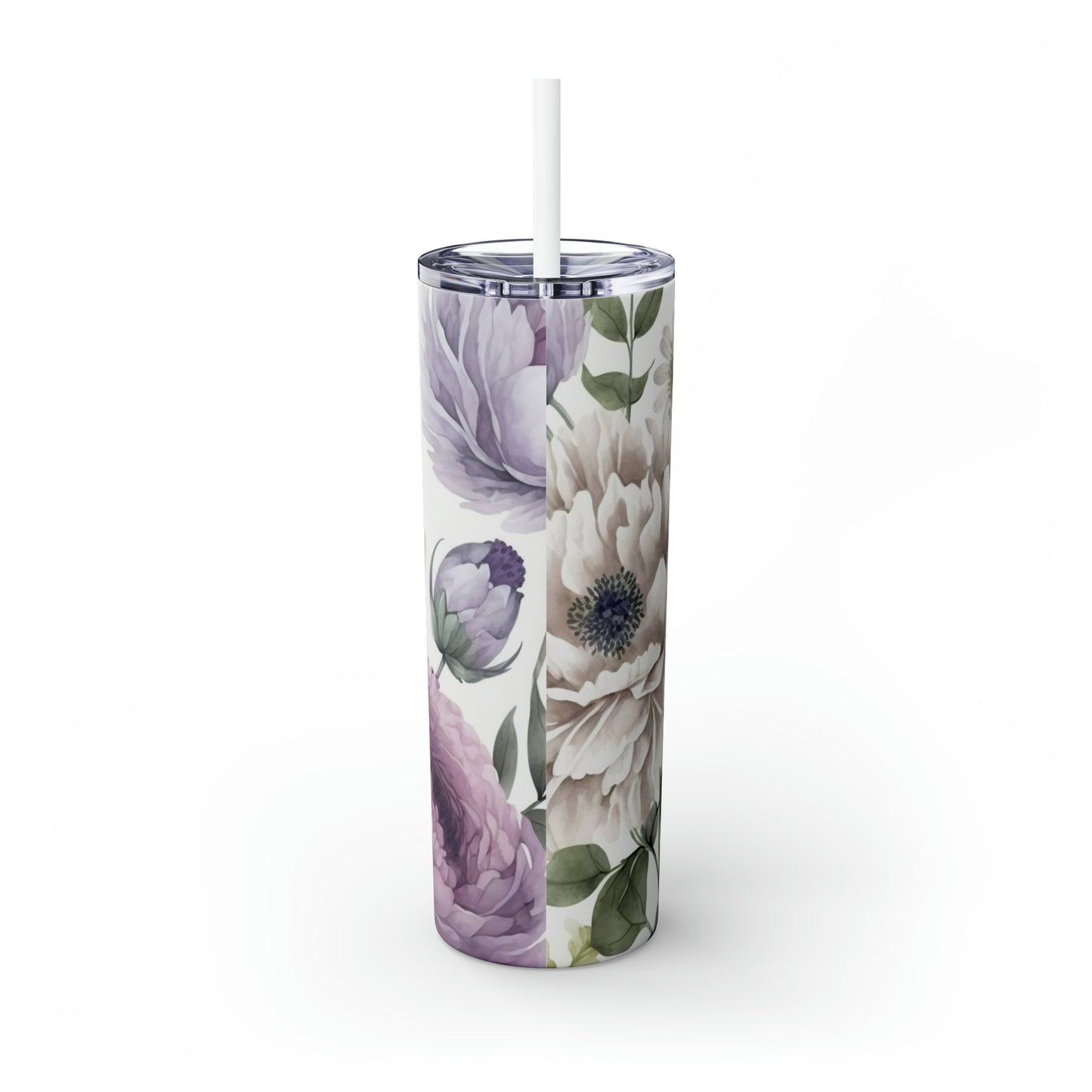 Skinny Tumbler with Straw, 20oz, Floral Mum, awd-530