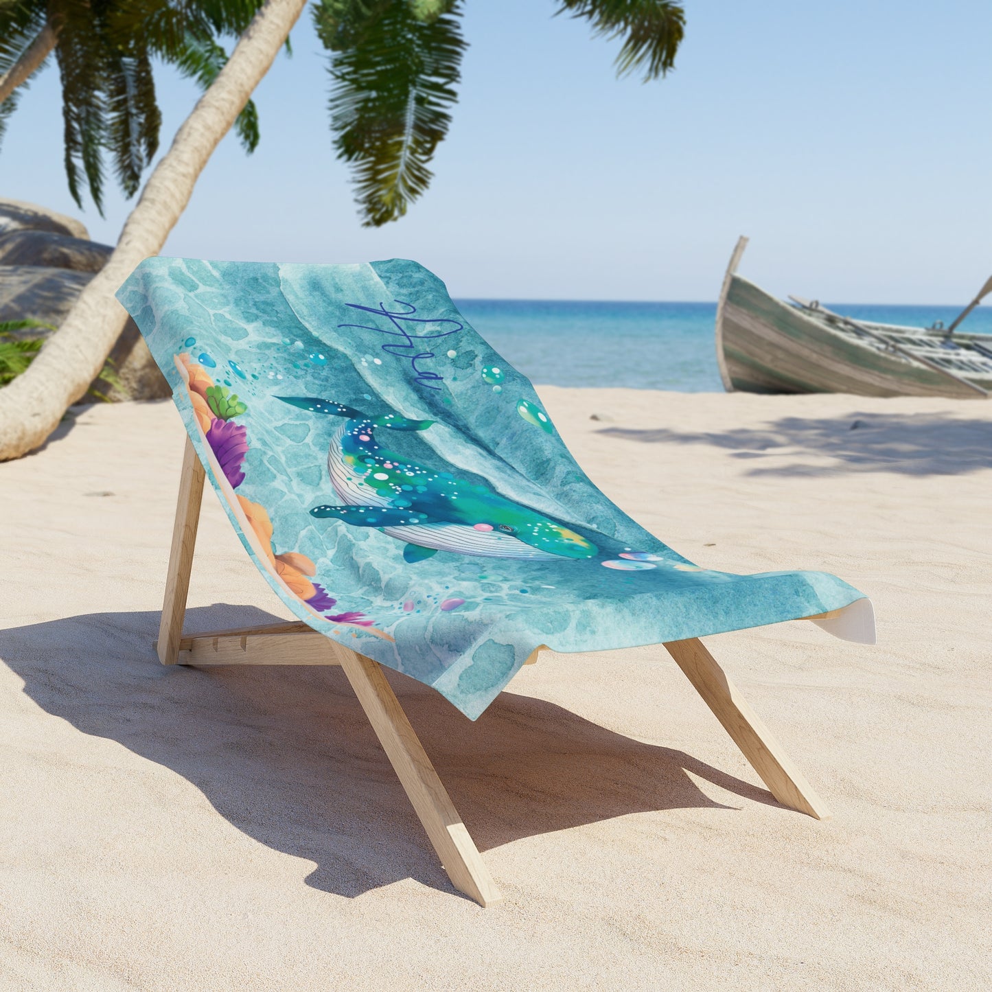 Personalised Beach Towel, Whale, Polycotton Towel, 2 sizes Available