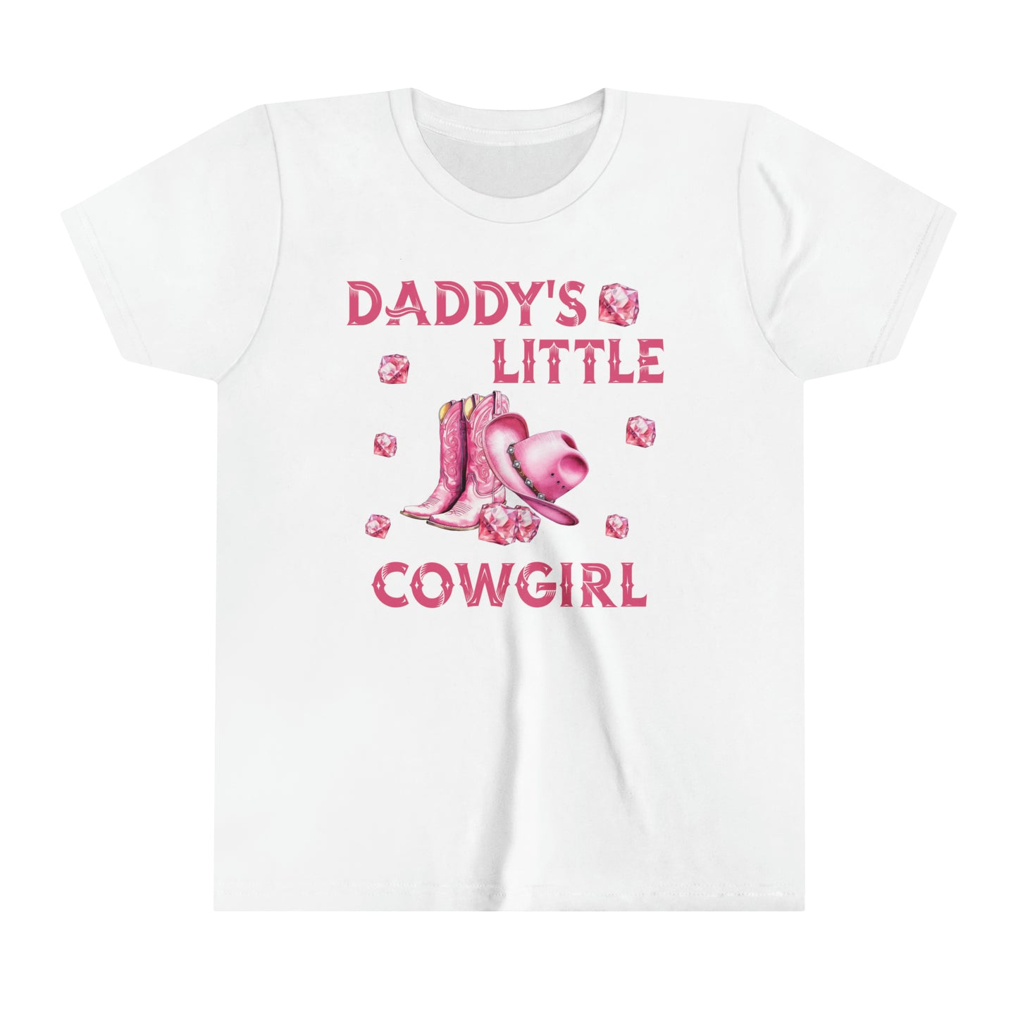 Youth Short Sleeve Tee, Daddy's Little Cowgirl, Pink Diamonds, Pink Cowboy