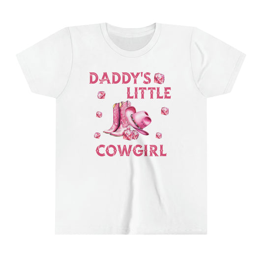 Youth Short Sleeve Tee, Daddy's Little Cowgirl, Pink Diamonds, Pink Cowboy