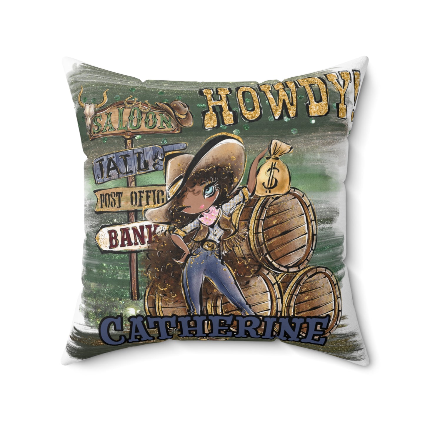 Personalised Howdy Cushion, Brown Curly Hair, Olive Skin, Blue Eyes, Polyester Square Cushion, Christmas cushion