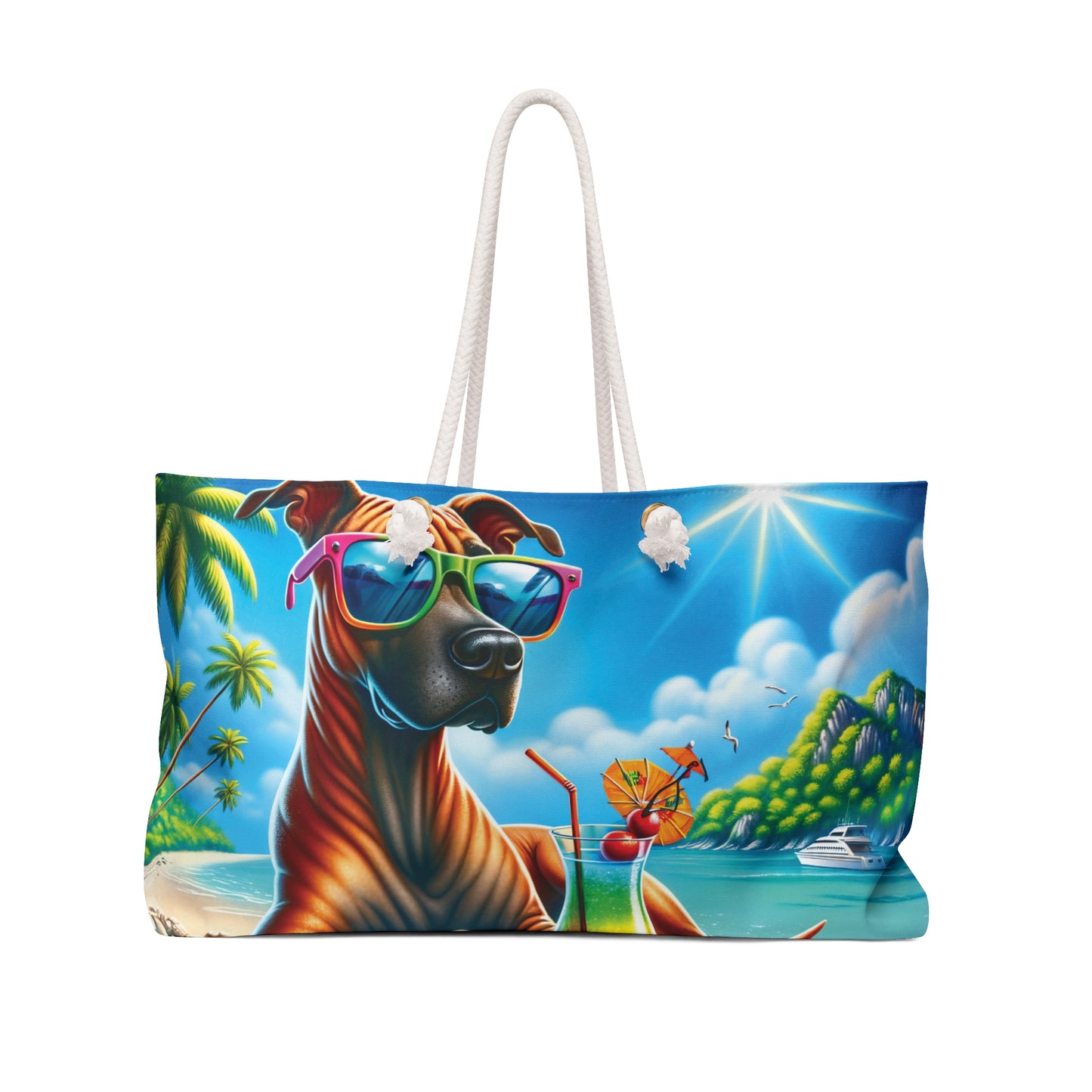 Personalised/Non-Personalised Weekender Bag, Summer Beach Dog, Thai Ridgeback, Large Weekender Bag, Beach Bag, Book Bag