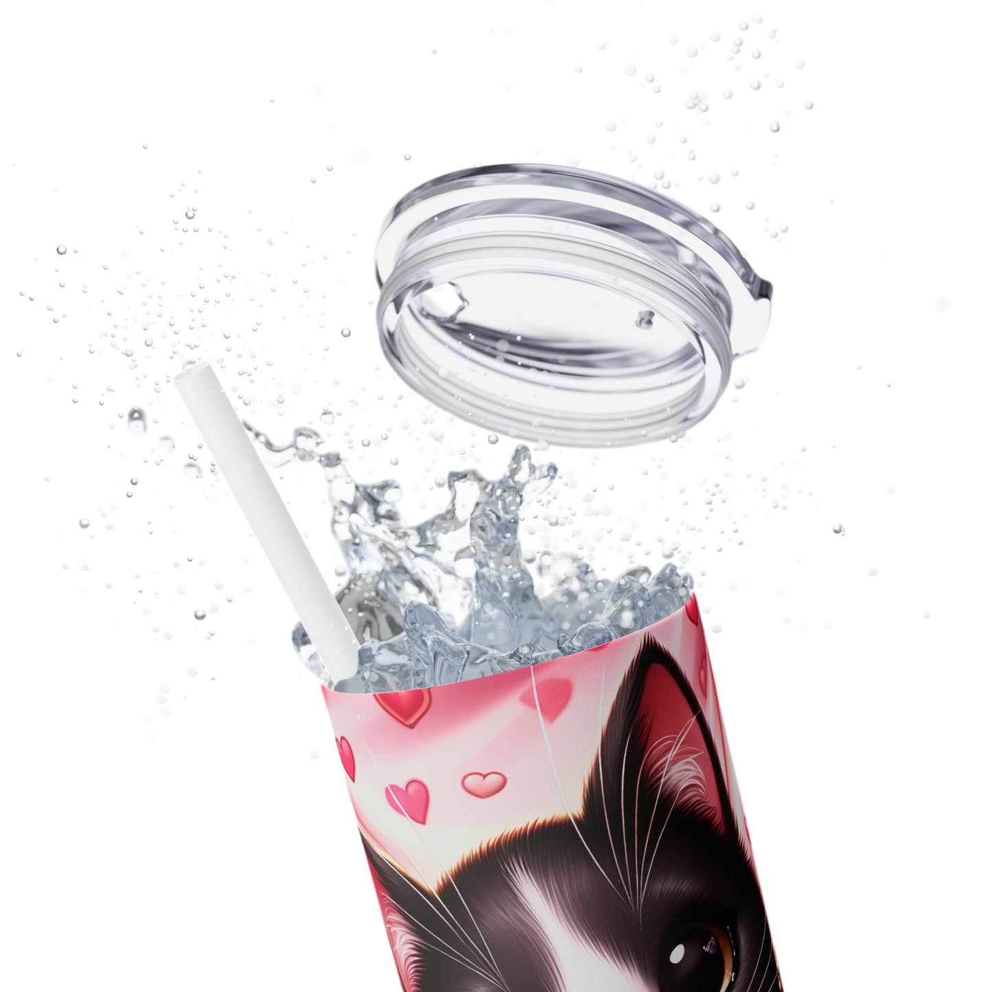 Skinny Tumbler with Straw, 20oz, Cat, Valentines Day, awd-925