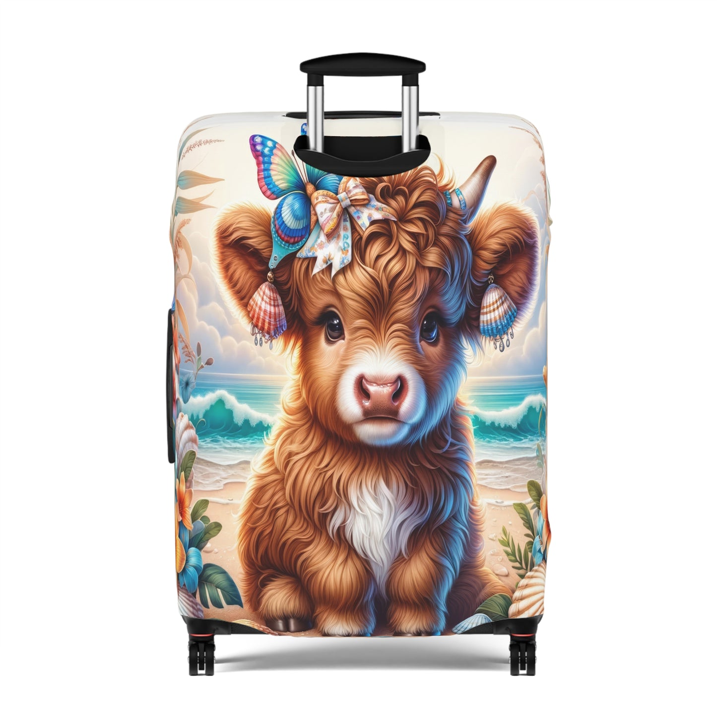 Luggage Cover, Highland Cow at the Beach, awd-1637