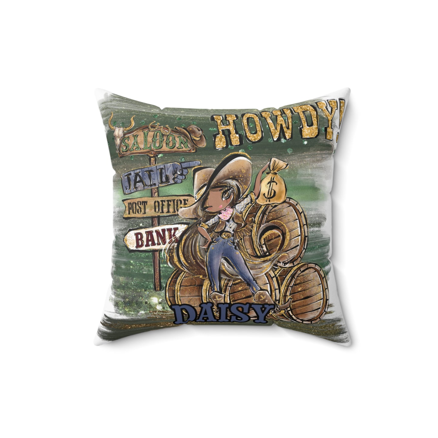 Personalised Howdy Cushion, Brown Hair  Olive Skin Brown Eyes, Polyester Square Cushion, Christmas cushion