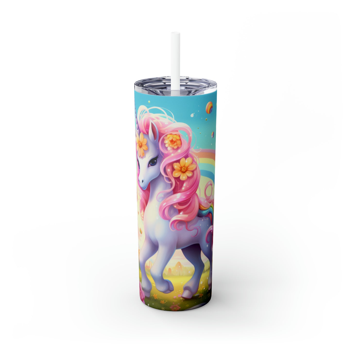 Skinny Tumbler with Straw, 20oz, Unicorn