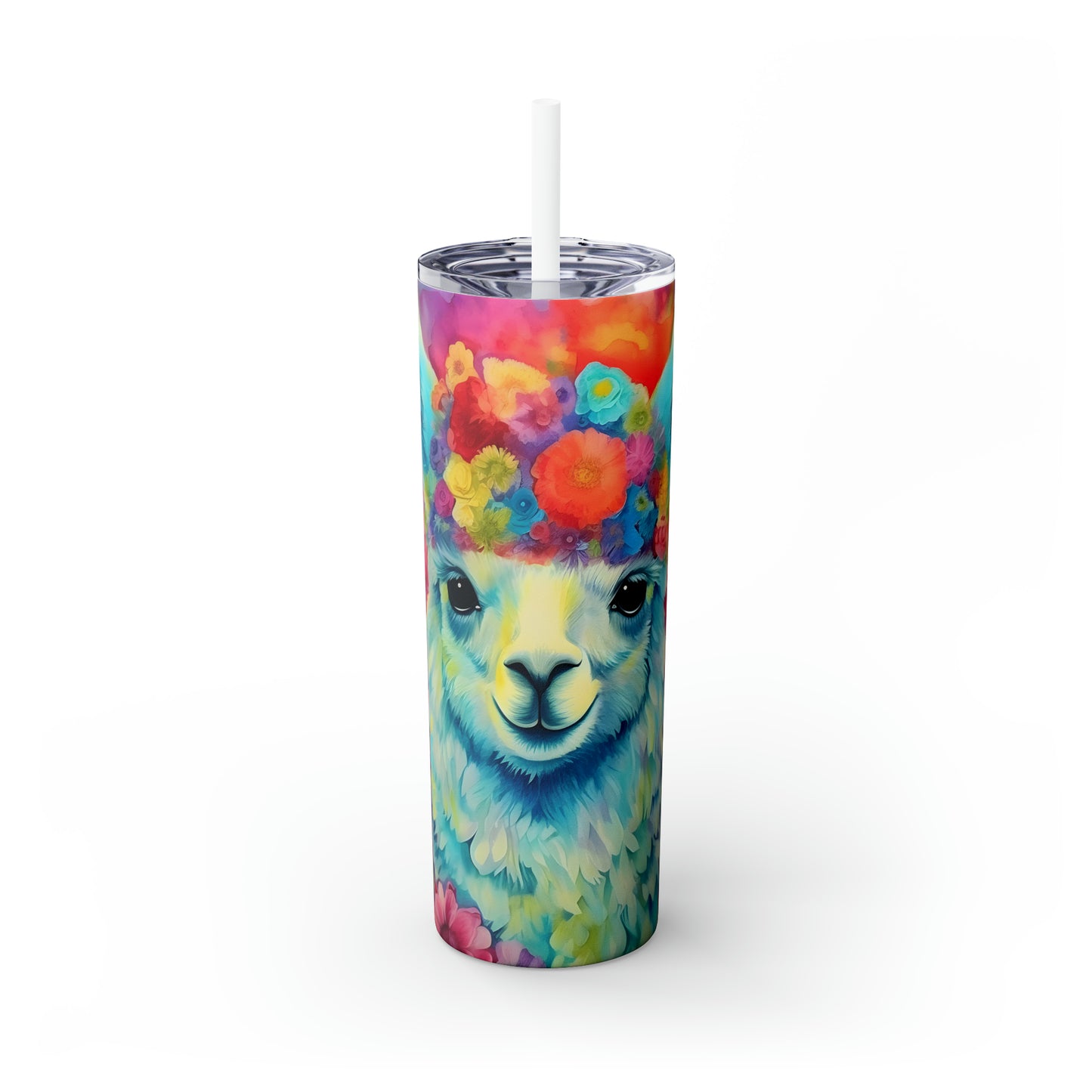 Skinny Tumbler with Straw, 20oz, Llama