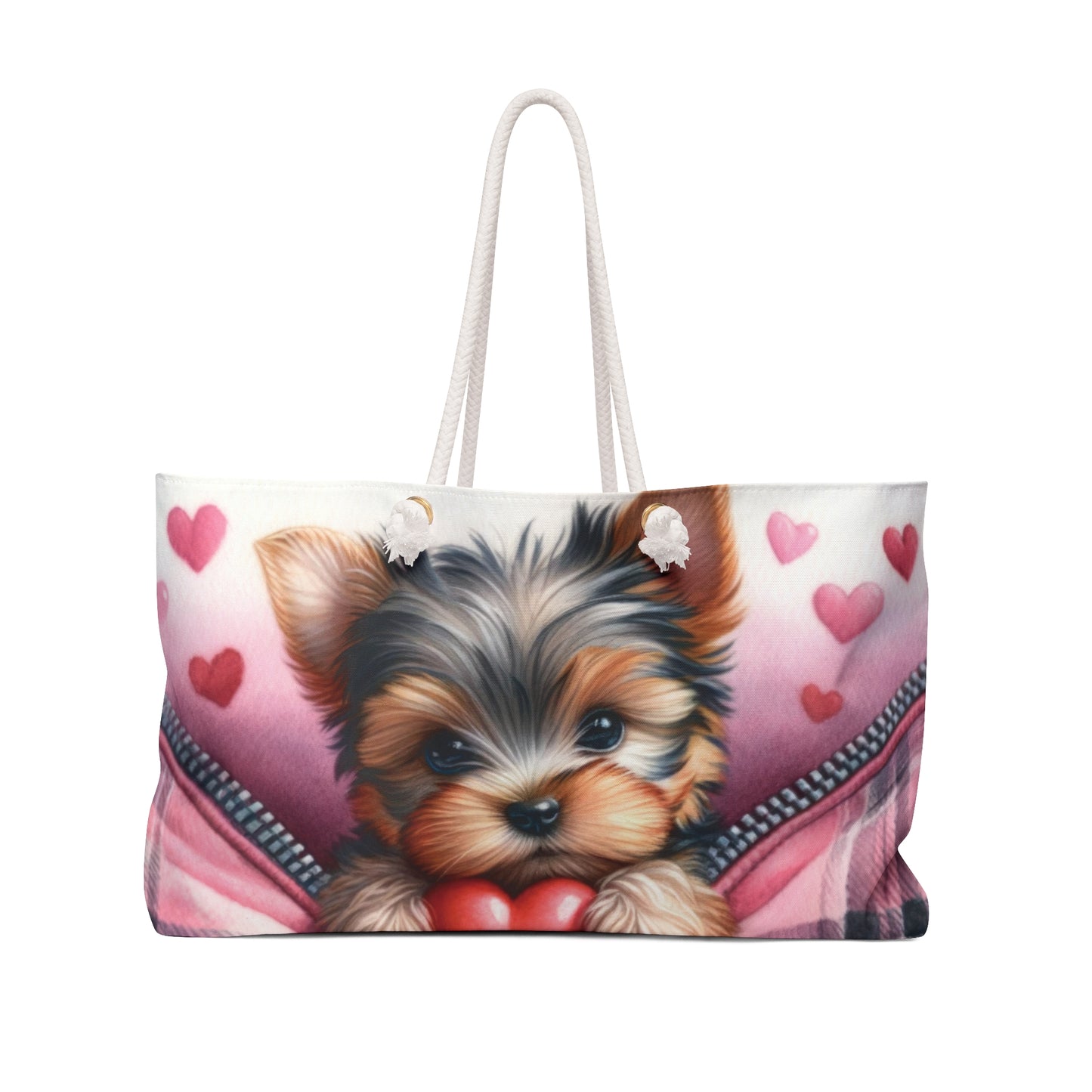 Personalised/Non-Personalised Weekender Bag, Cute Dog, Zipper, Valentines Day, Large Weekender Bag, Beach Bag, Book Bag