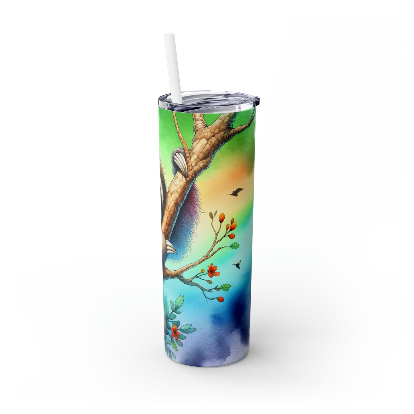 Skinny Tumbler with Straw, 20oz, Sloth