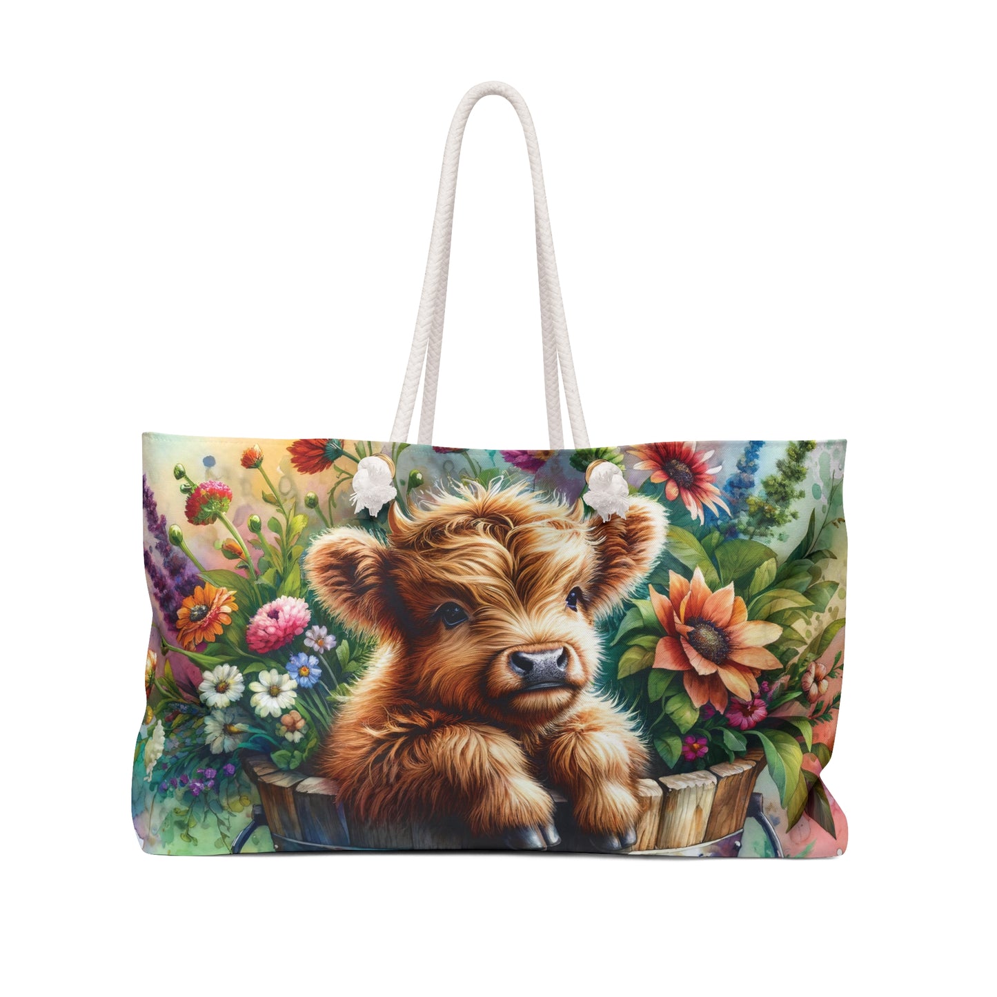 Personalised/Non-Personalised Weekender Bag, Highland Cow, Large Weekender Bag, Beach Bag, Book Bag