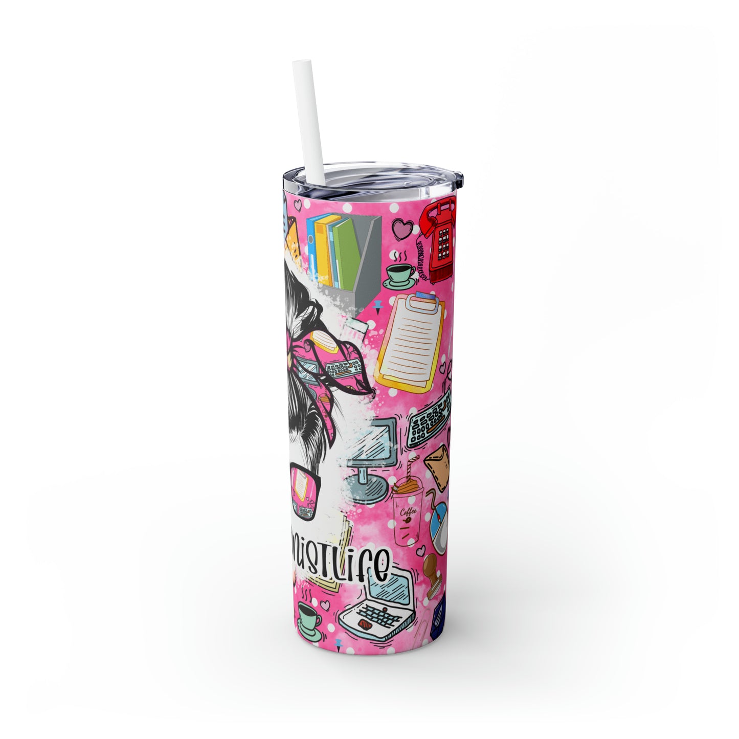 Skinny Tumbler with Straw, 20oz, Receptionist