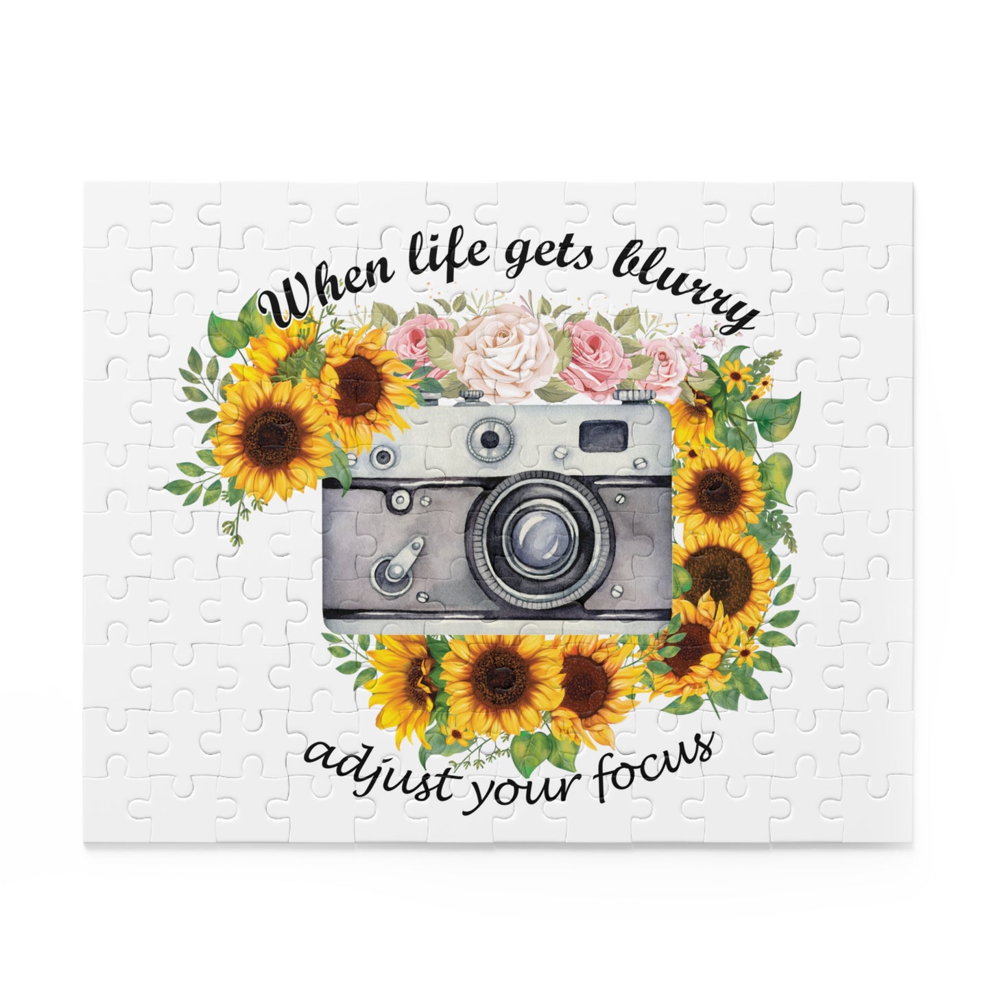 Personalised/Non-Personalised Puzzle, Sunflowers, Camera, When life gets blurry adjust the focus (120, 252, 500-Piece)