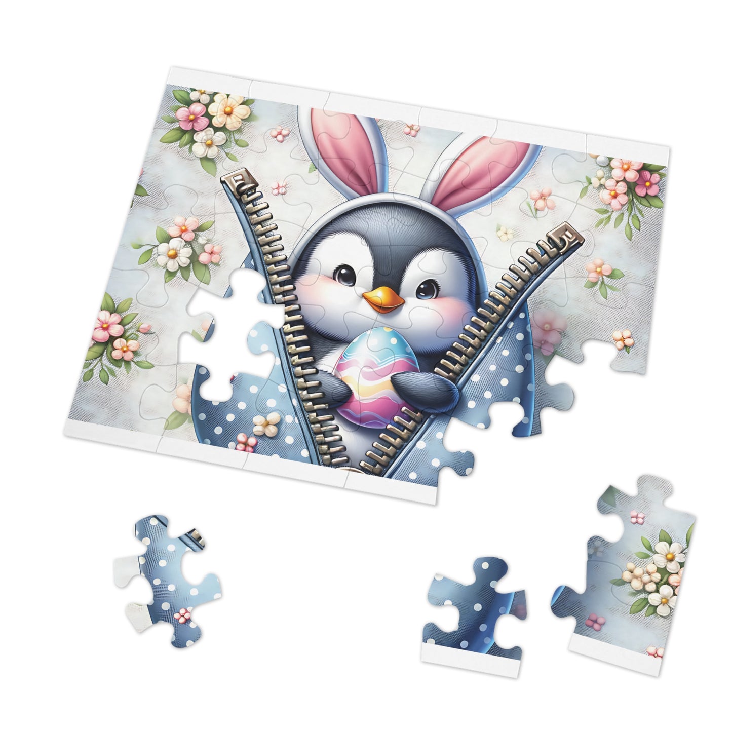 Jigsaw Puzzle, Easter, Penguin with Bunny Ears, Personalised/Non-Personalised (30, 110, 252, 500,1000-Piece)