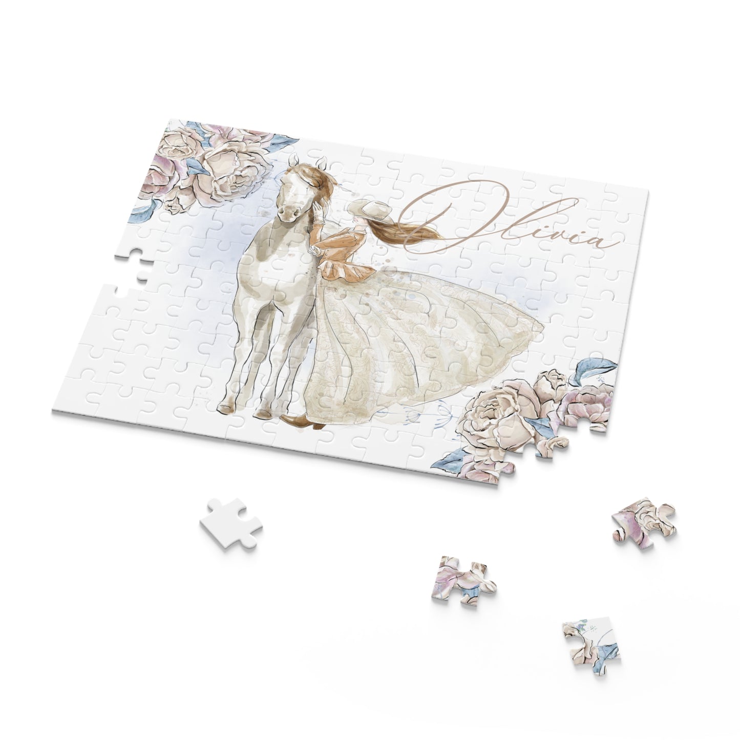 Personalised/Non-Personalised Puzzle, Just a Girl Who Loves Horses, Romance Floral (120, 252, 500-Piece)