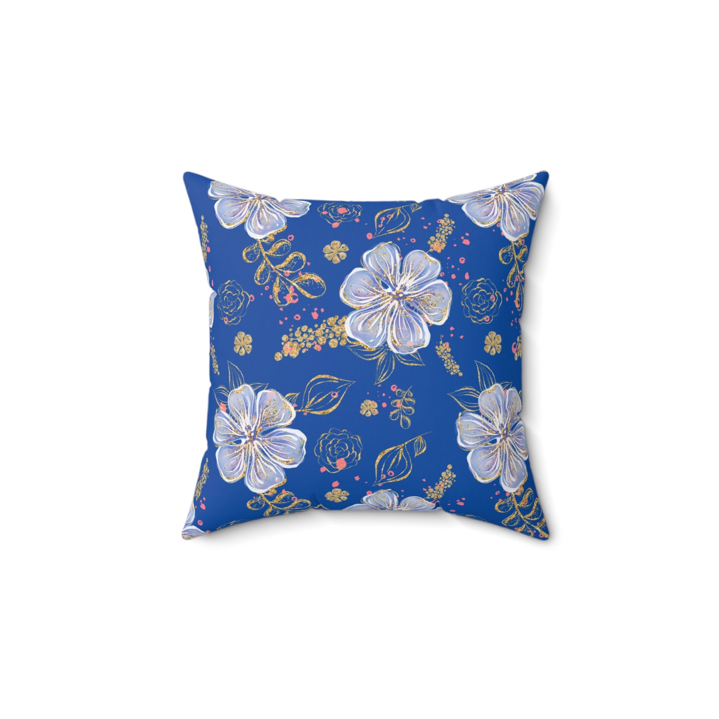 Spun Polyester Square Pillow, Blue Floral Cushion